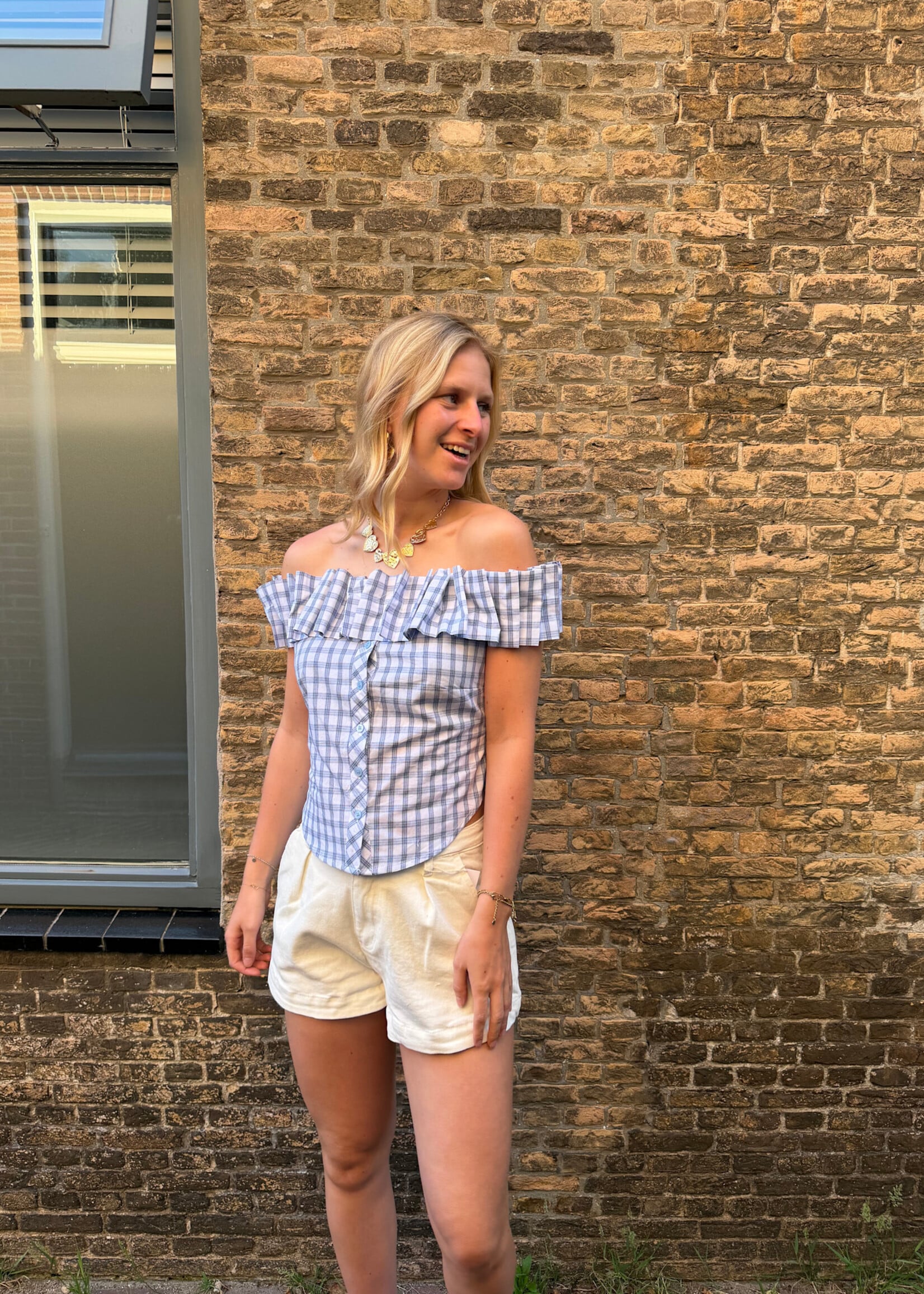Flo Boutique Top Aaf Checked Blue/White