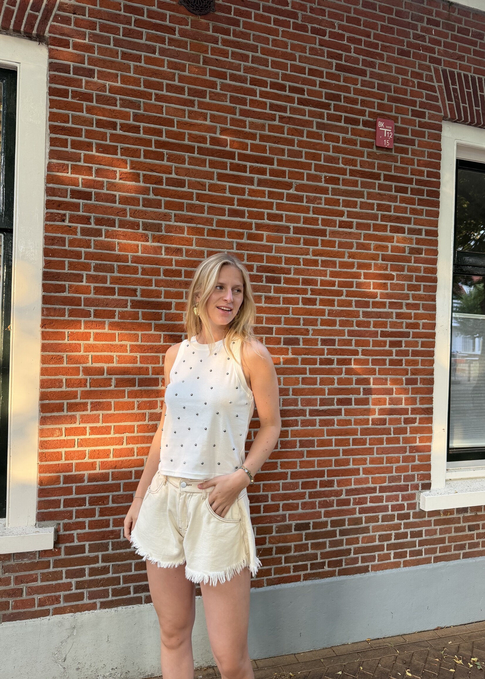 Flo Boutique Tanktop Jamie Studs White