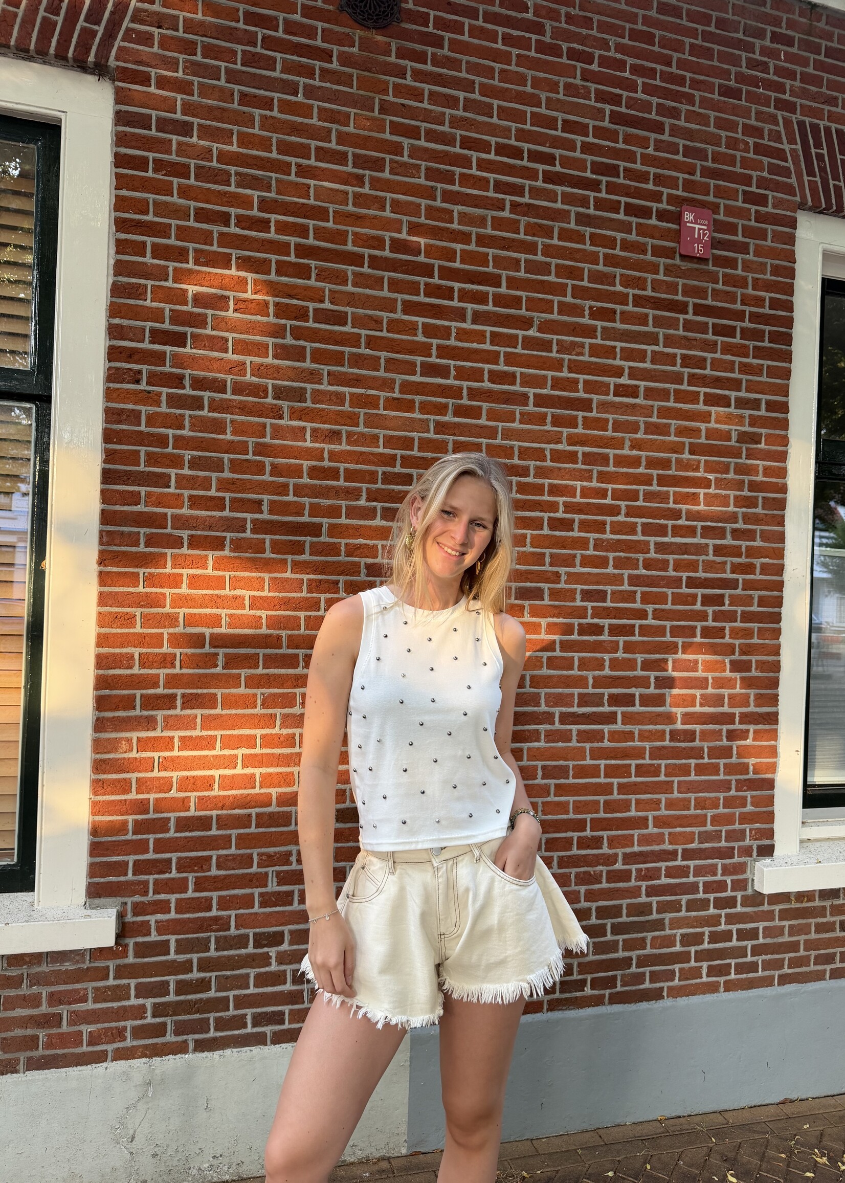 Flo Boutique Tanktop Jamie Studs White