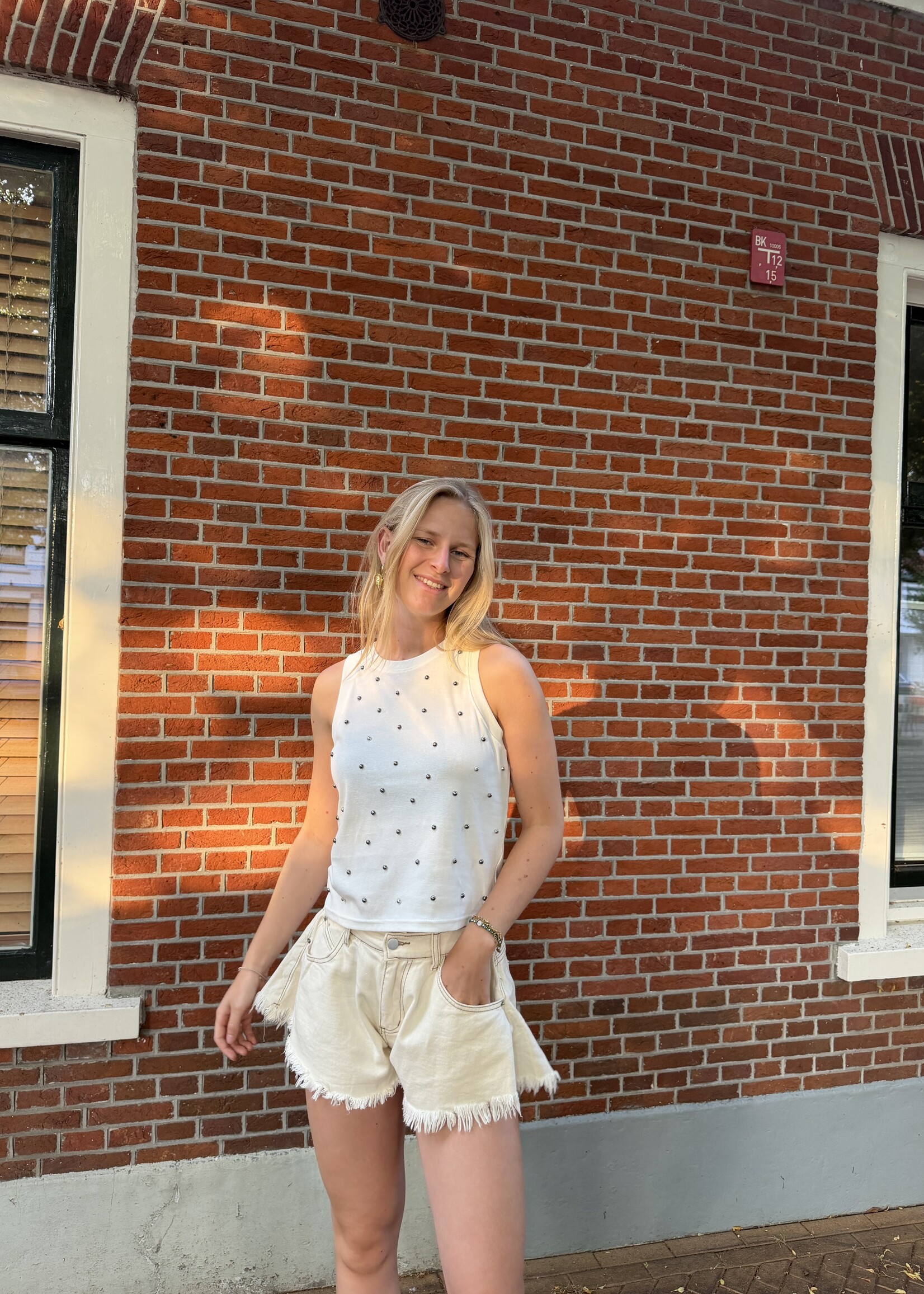 Flo Boutique Tanktop Jamie Studs White