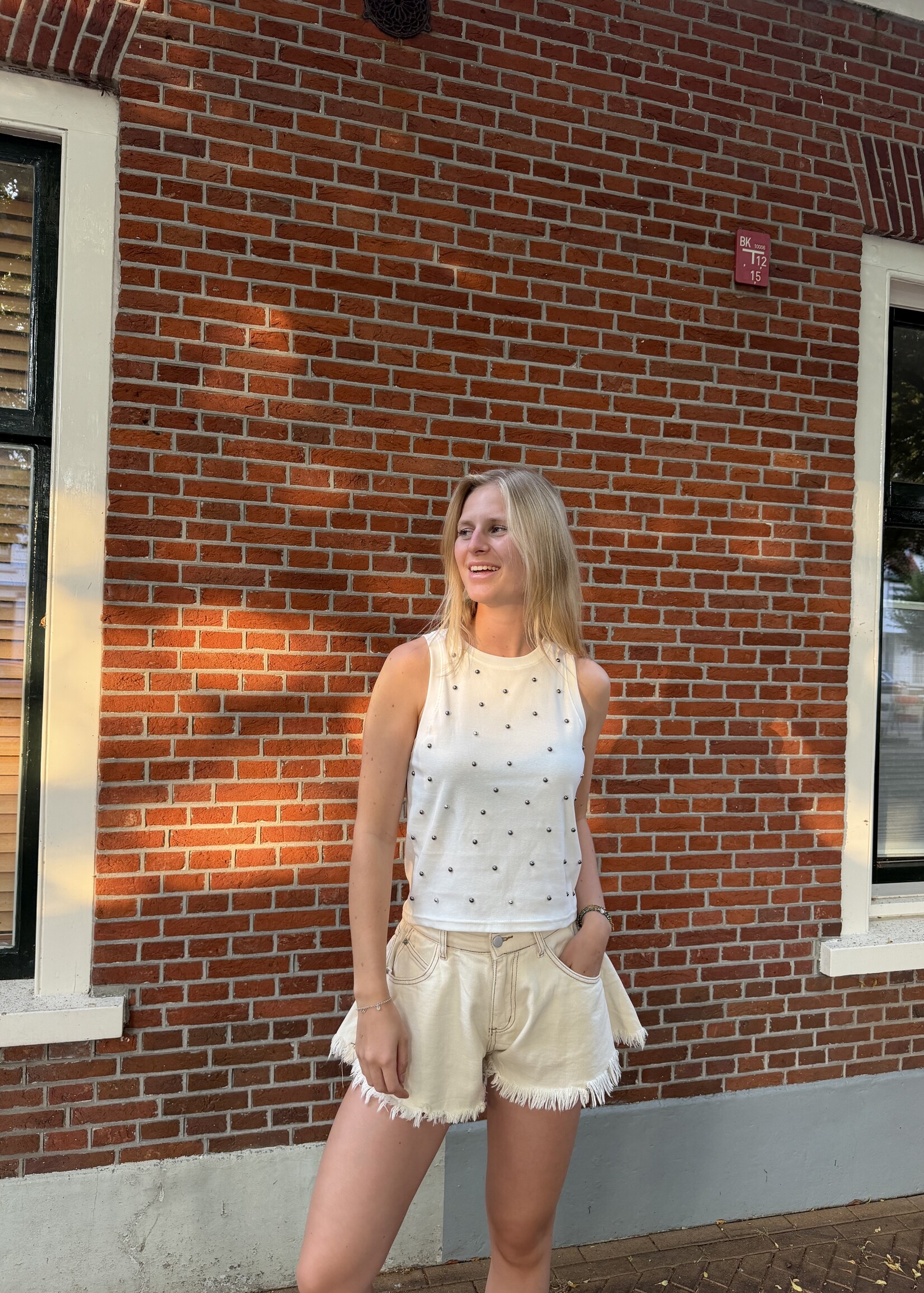 Flo Boutique Tanktop Jamie Studs White