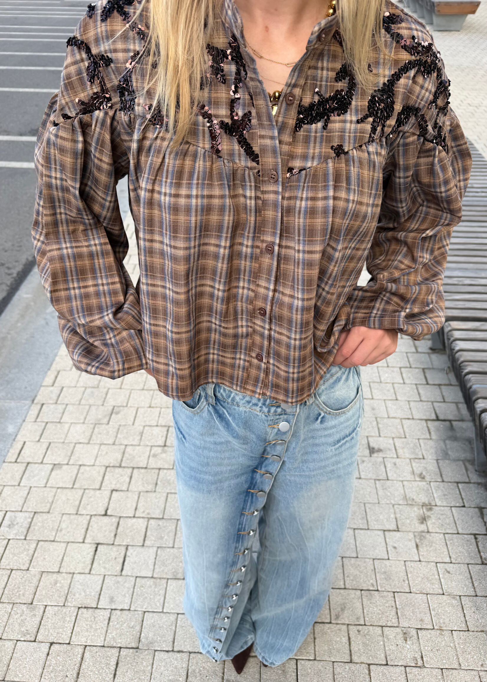 Flo Boutique Checked Blouse Sophie Brown