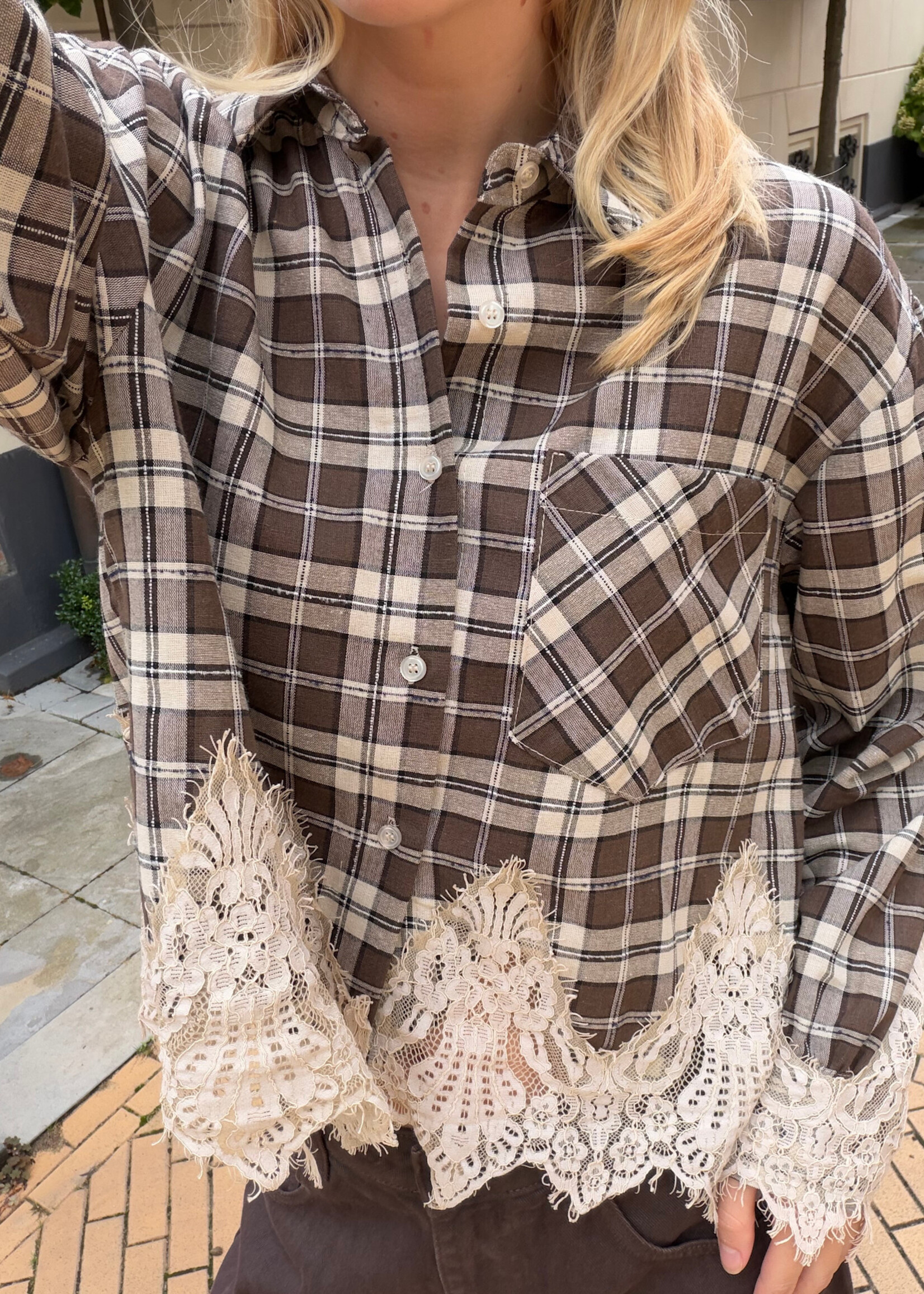 Flo Boutique Checked Blouse Nina Lace Brown