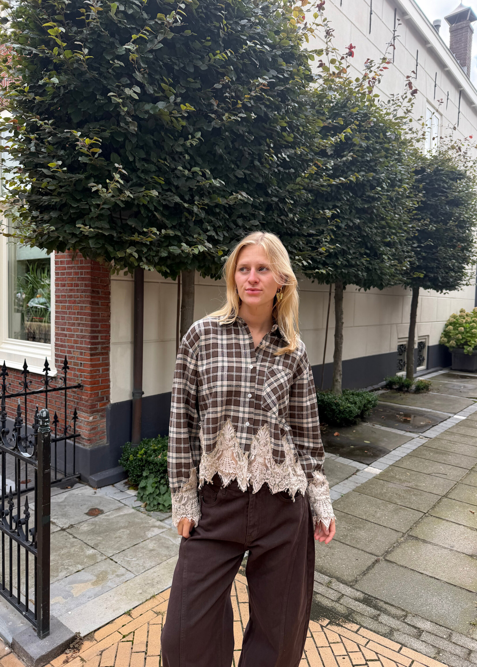 Flo Boutique Checked Blouse Nina Lace Brown