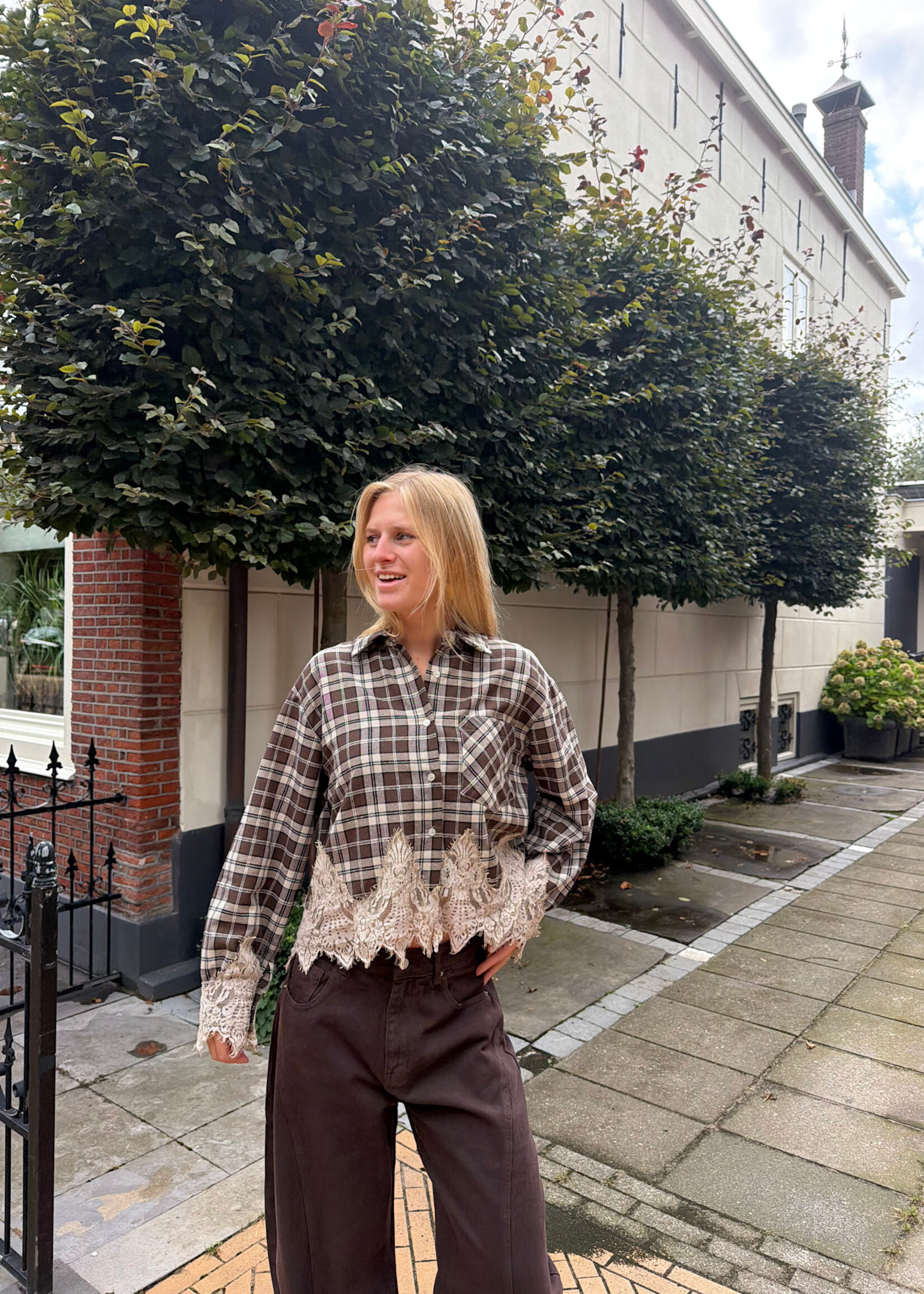 Flo Boutique Checked Blouse Nina Lace Brown