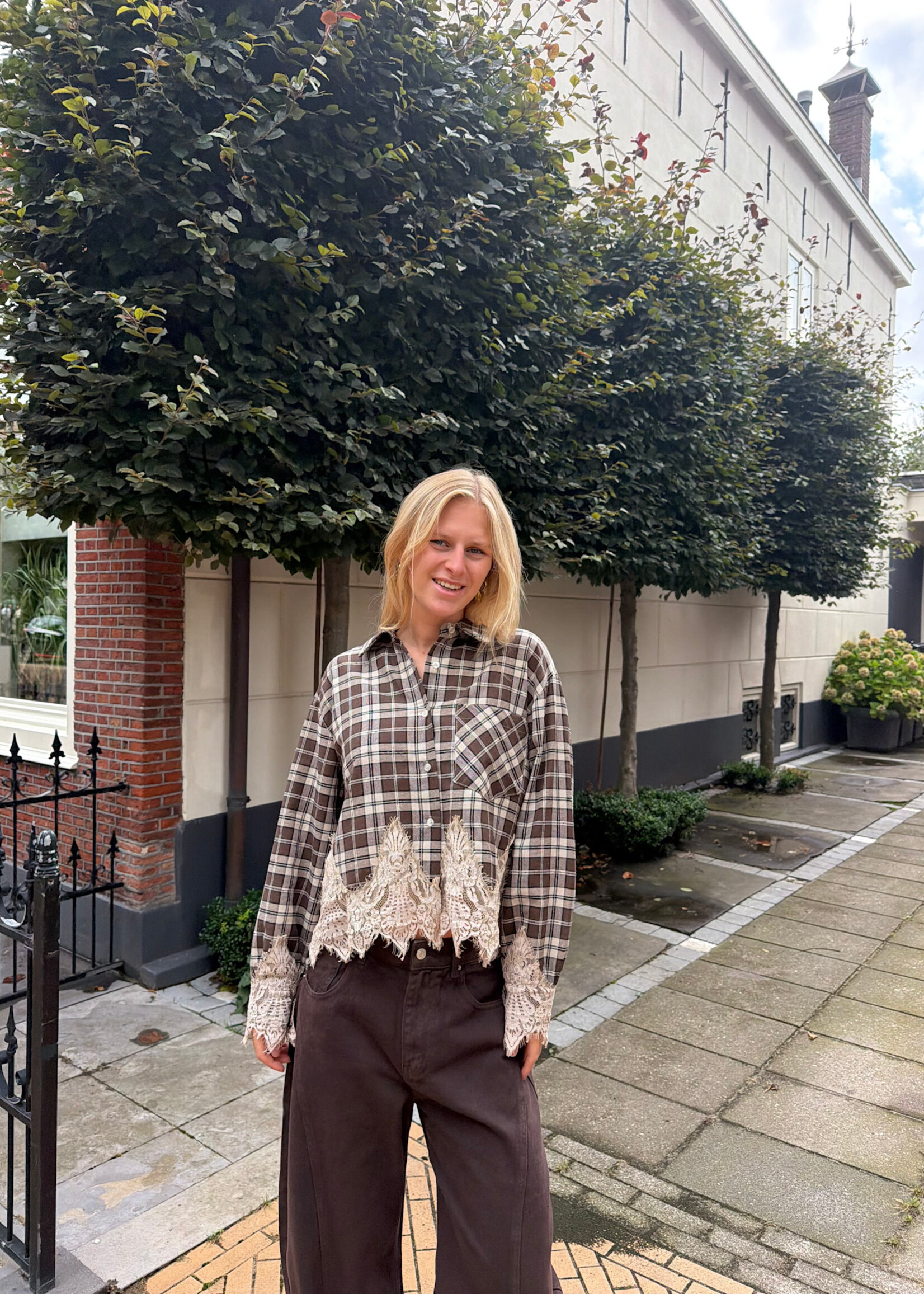 Flo Boutique Checked Blouse Nina Lace Brown