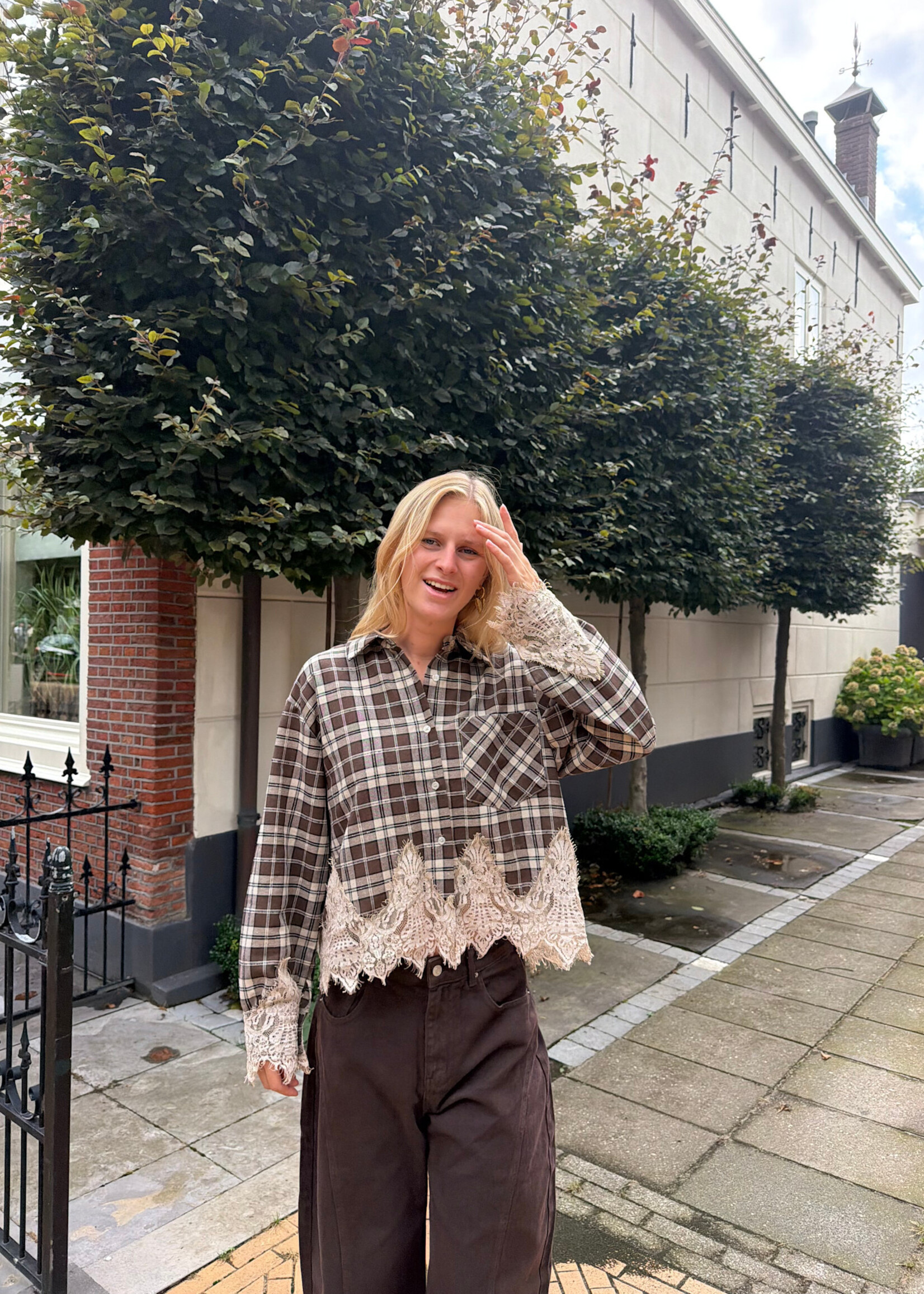 Flo Boutique Checked Blouse Nina Lace Brown