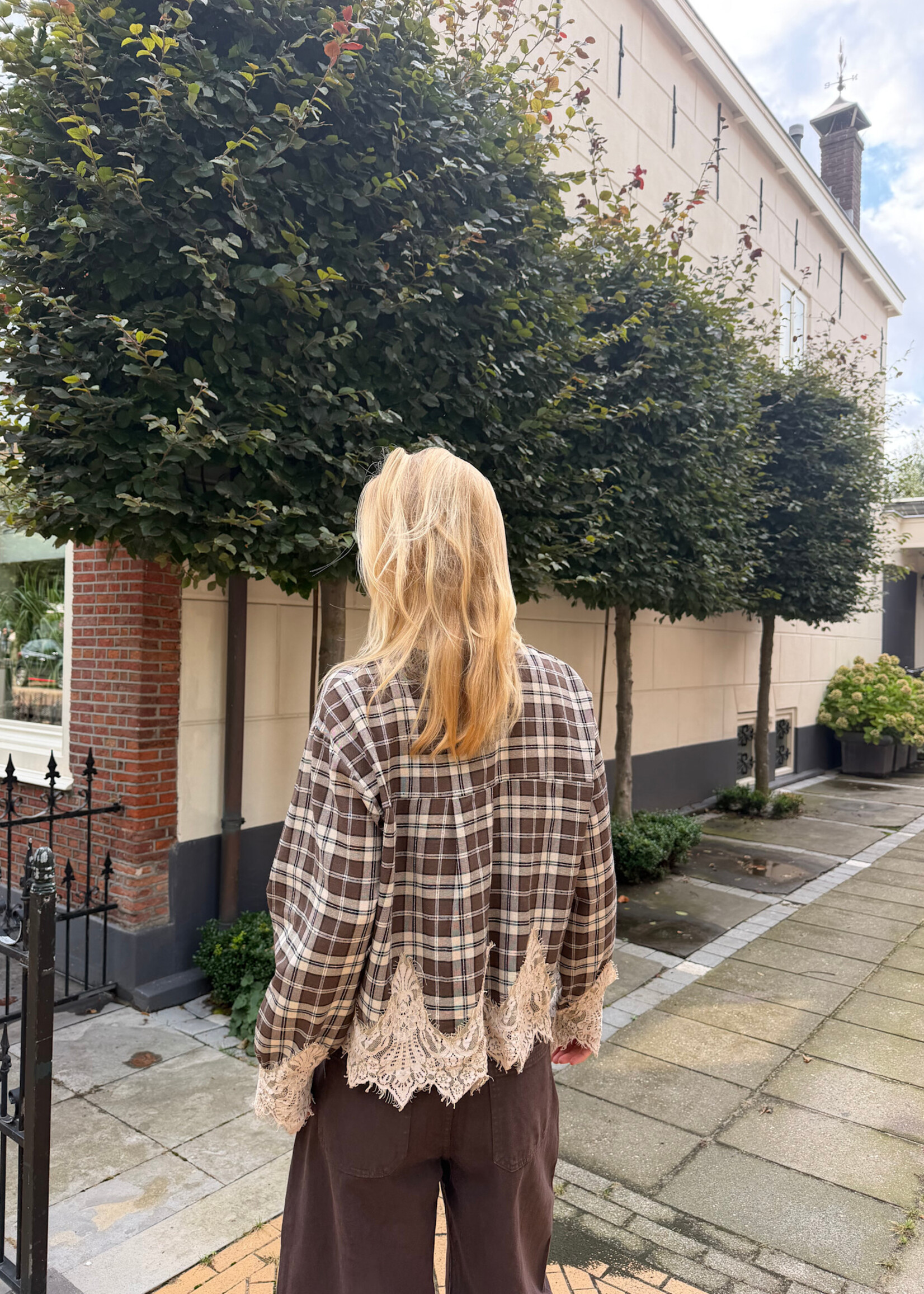 Flo Boutique Checked Blouse Nina Lace Brown