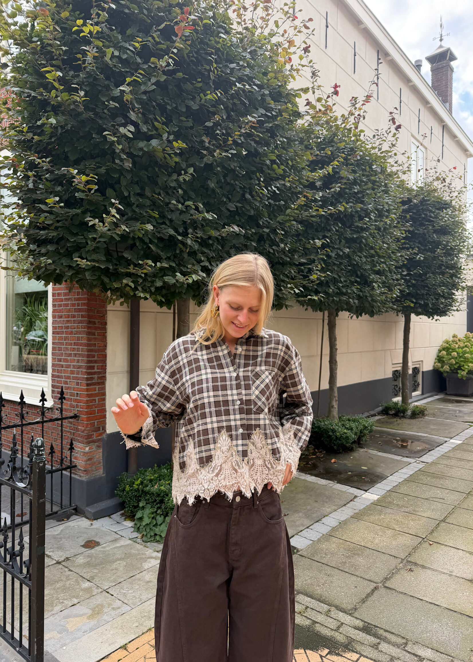 Flo Boutique Checked Blouse Nina Lace Brown