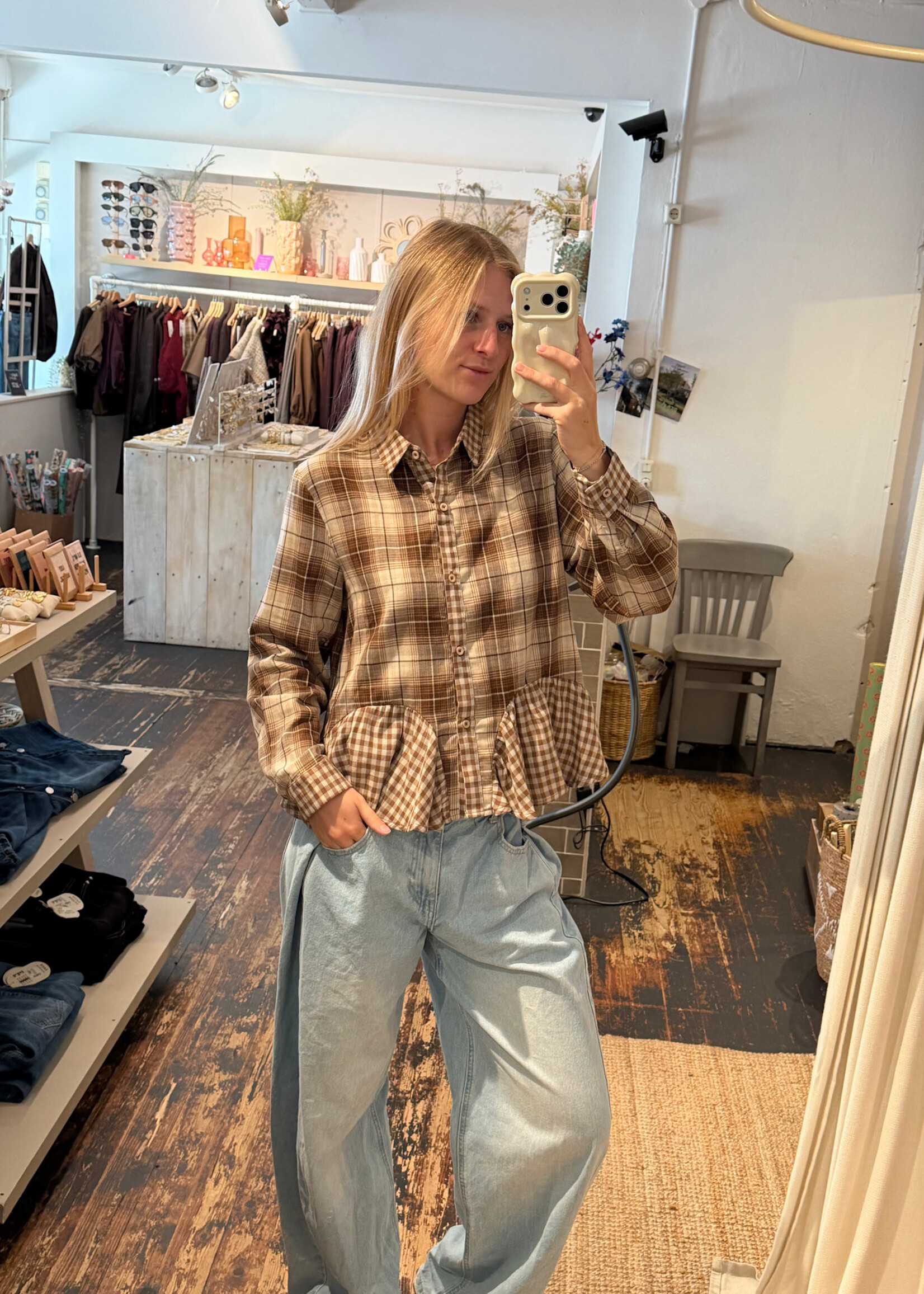 Flo Boutique Checked Blouse Lotte Brown