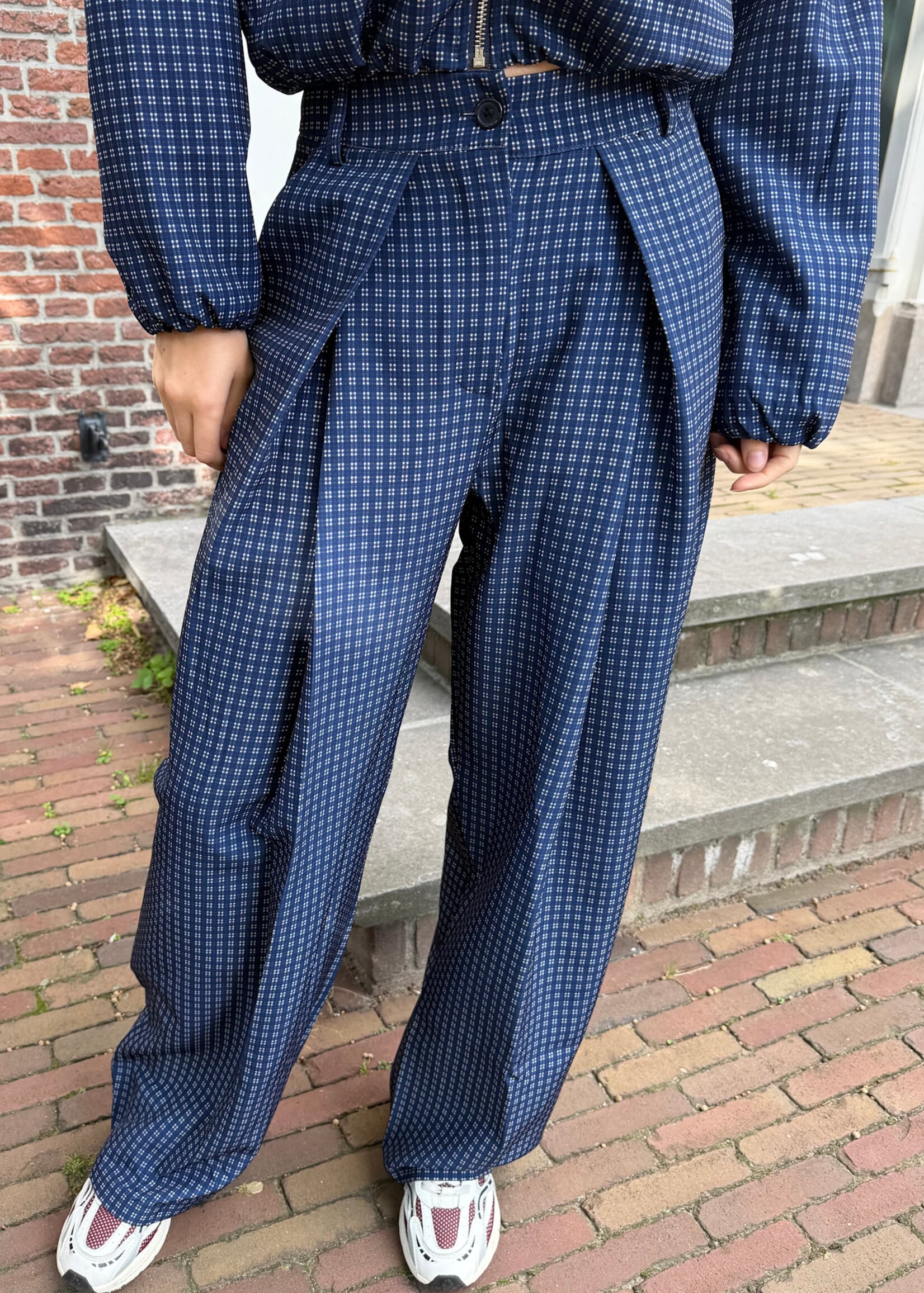 Flo Boutique Checked Pantalon Beline Navy