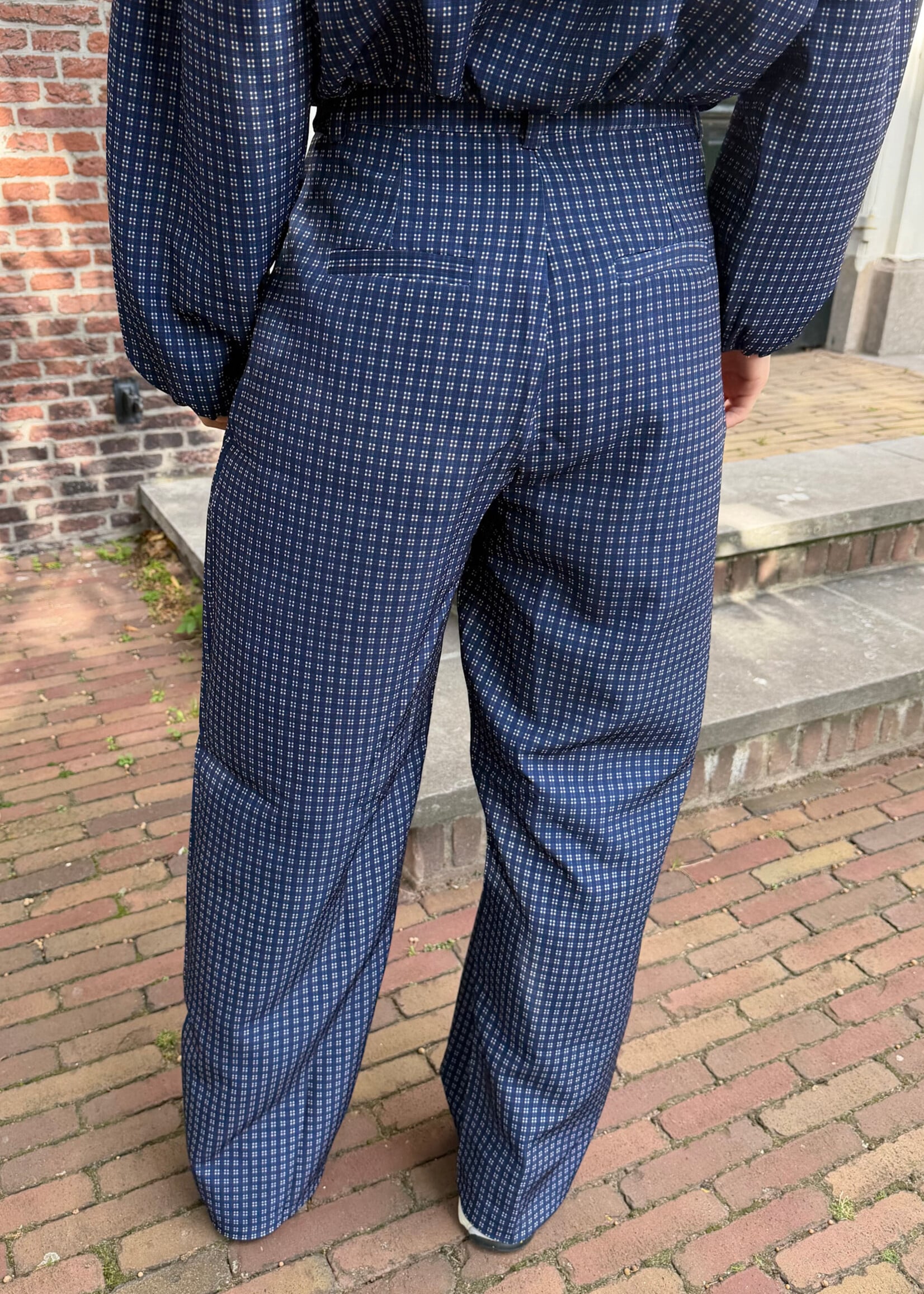 Flo Boutique Checked Pantalon Beline Navy