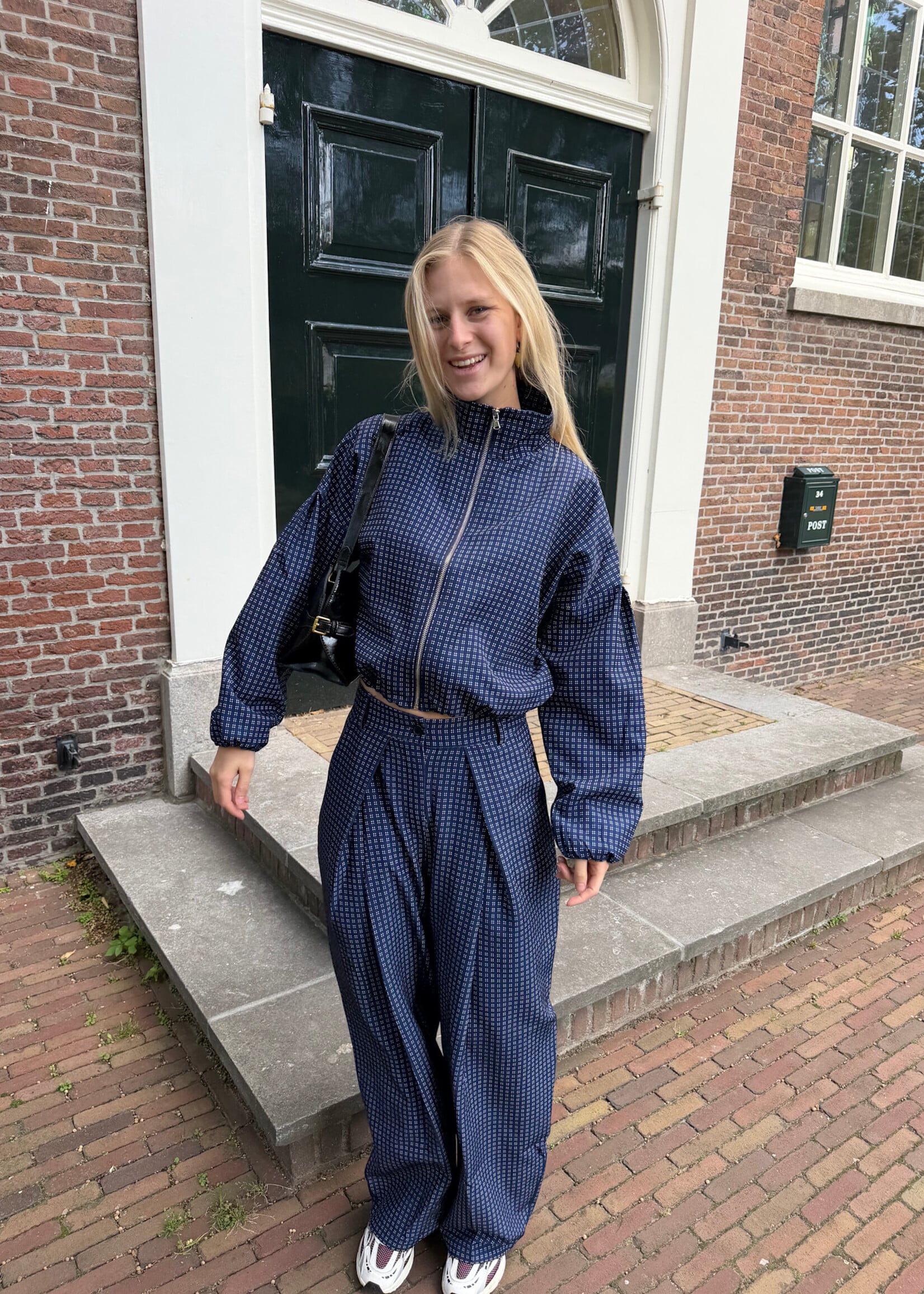 Flo Boutique Checked Pantalon Beline Navy