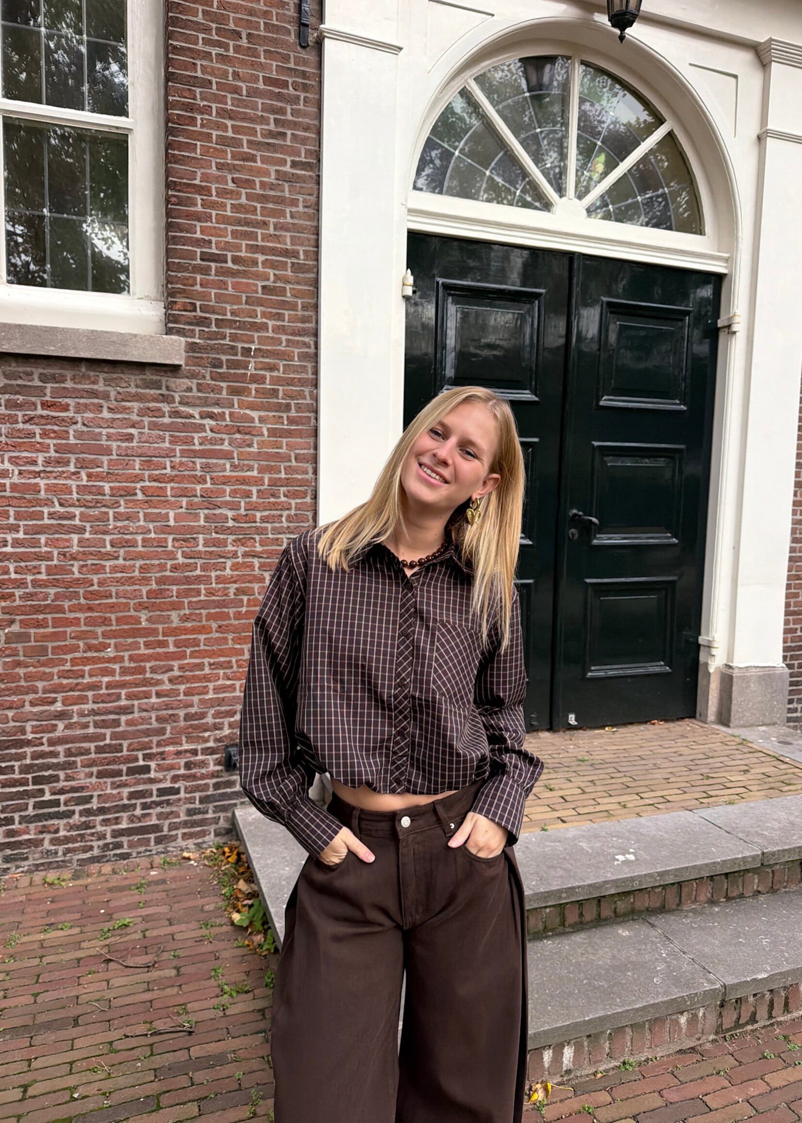 Flo Boutique Cropped Blouse Lola Checked Brown