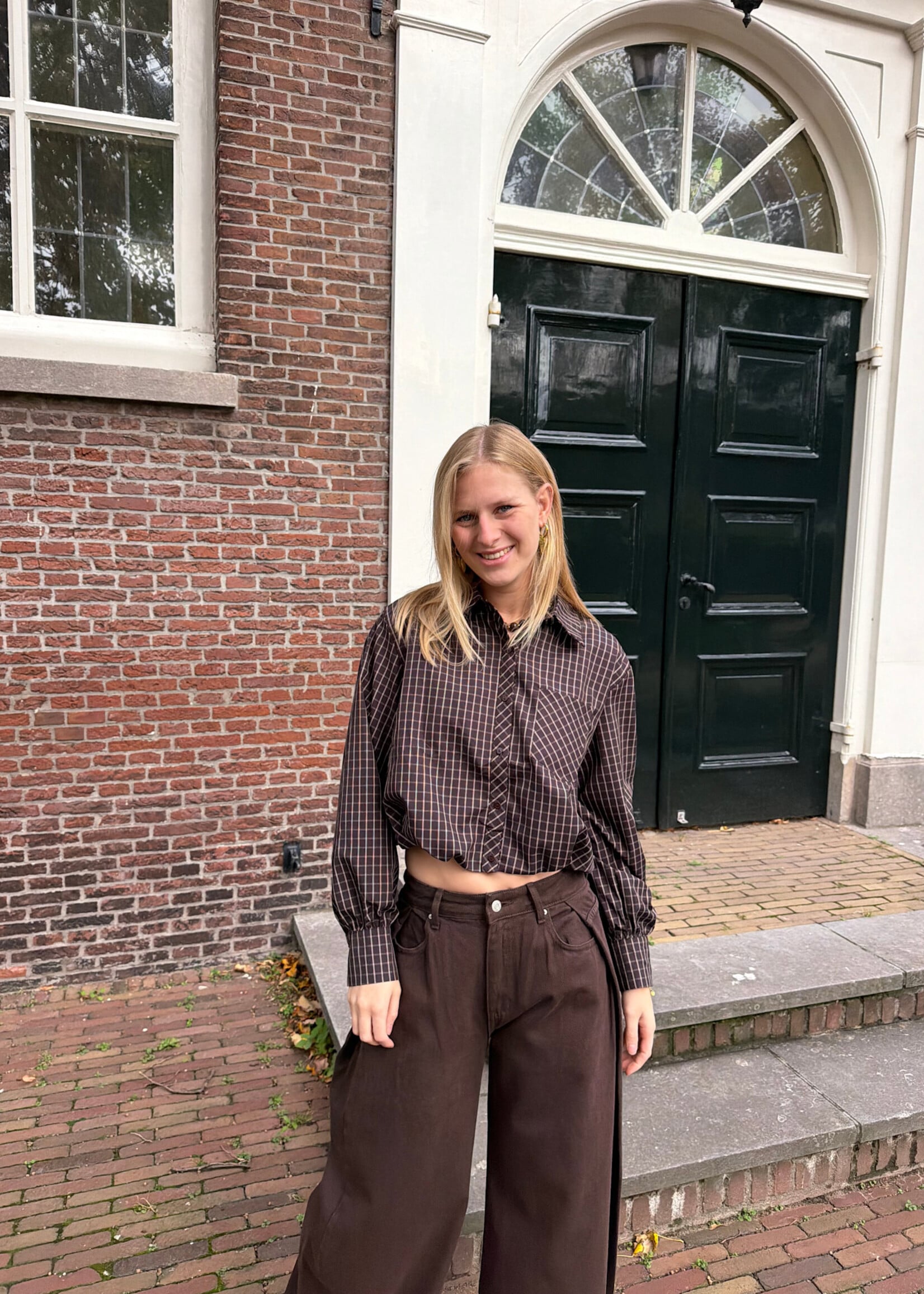 Flo Boutique Cropped Blouse Lola Checked Brown