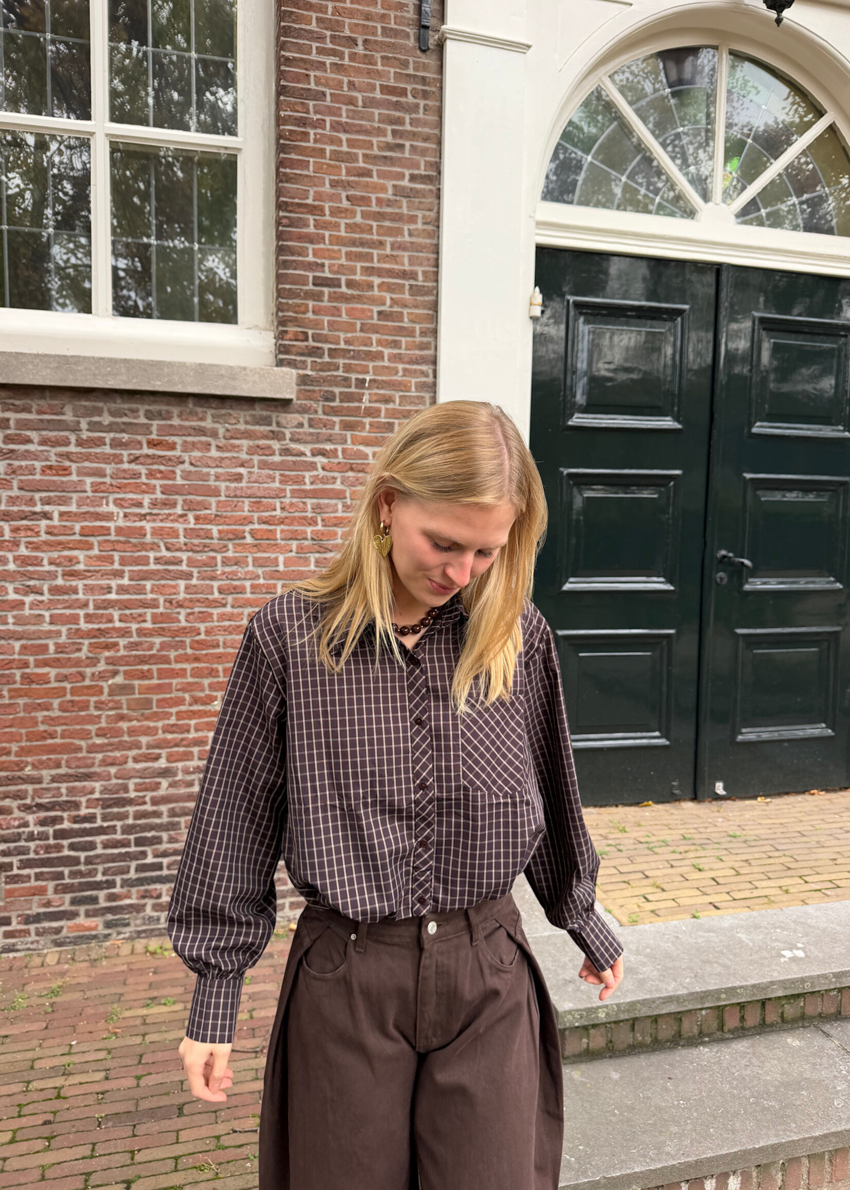 Flo Boutique Cropped Blouse Lola Checked Brown