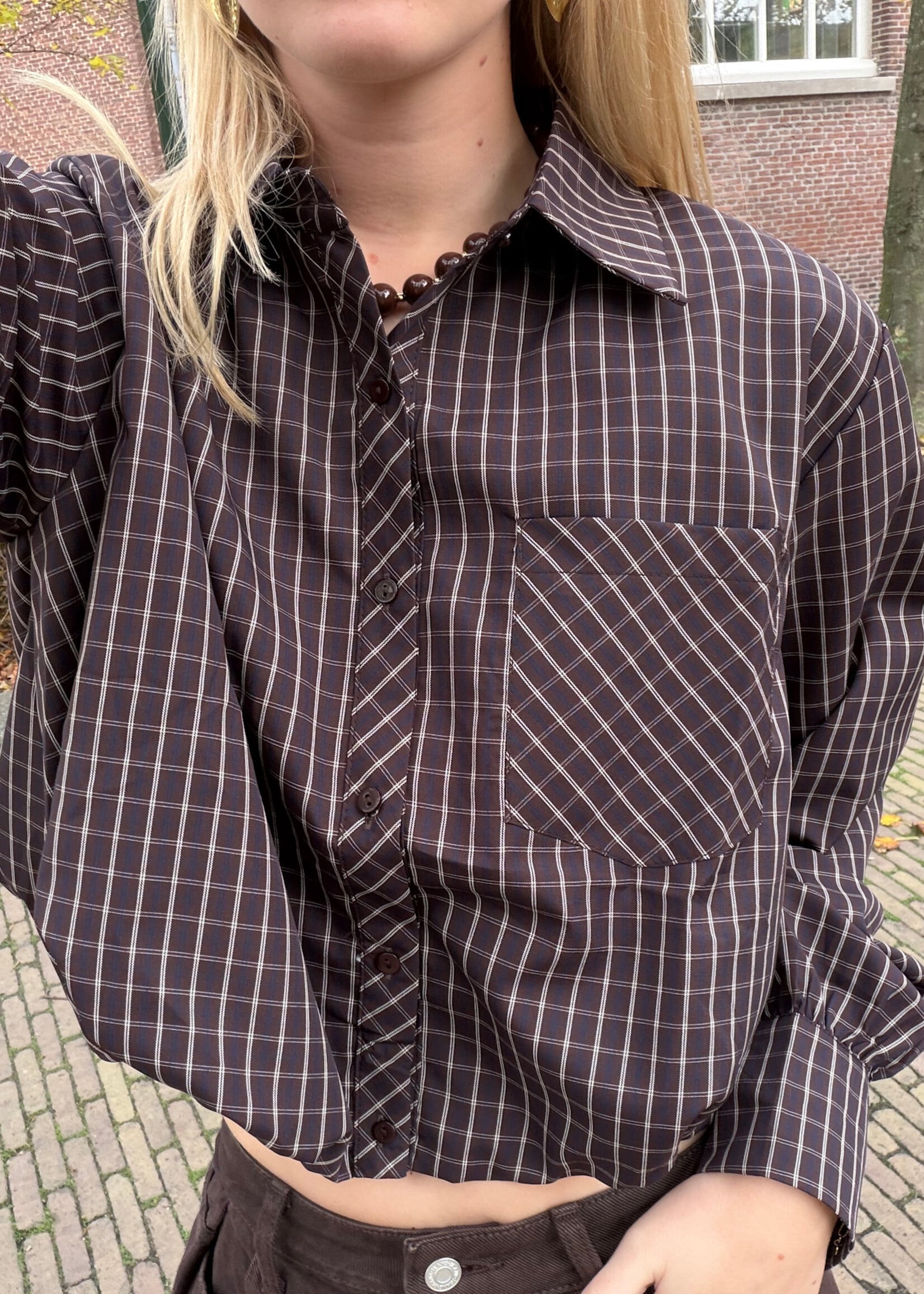 Flo Boutique Cropped Blouse Lola Checked Brown