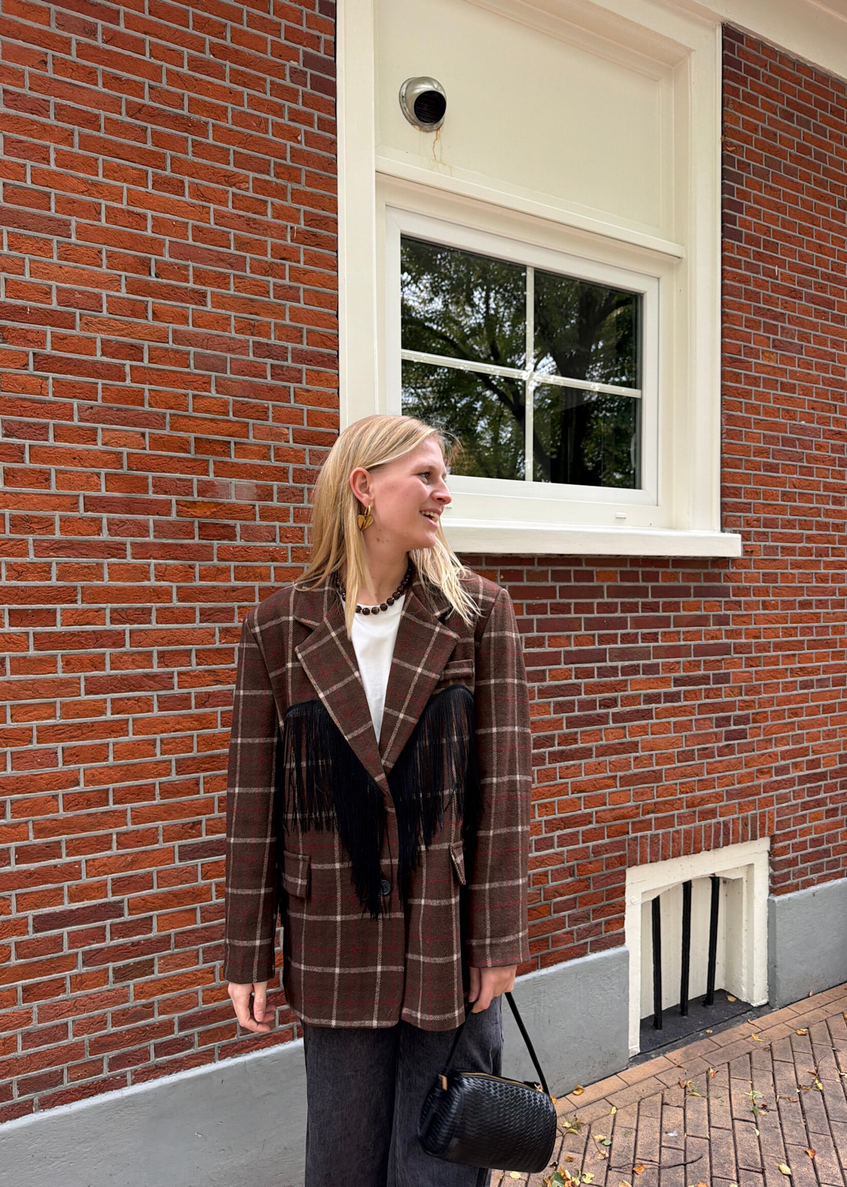 Flo Boutique Checked Blazer Ella Fringes Choco