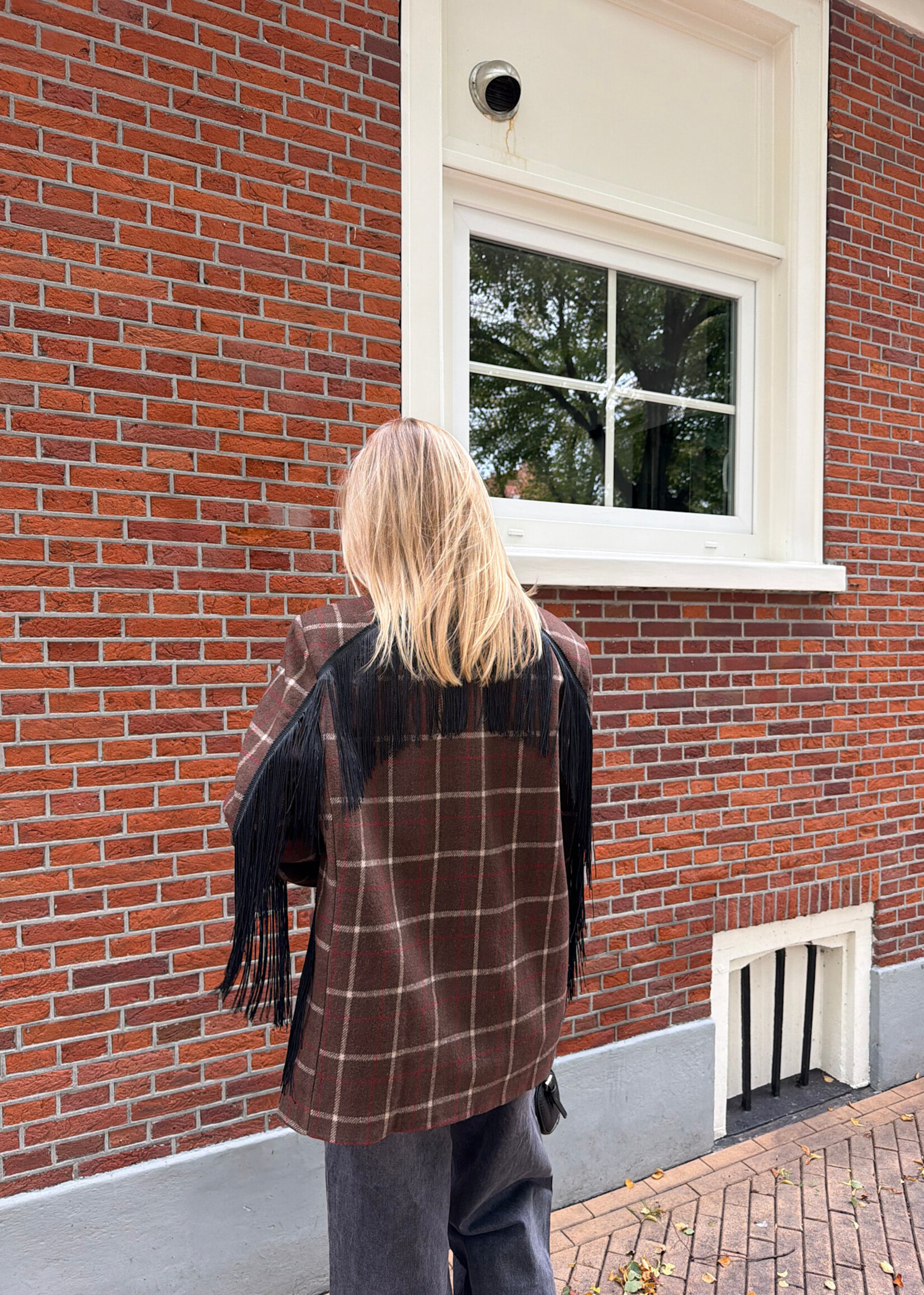 Flo Boutique Checked Blazer Ella Fringes Choco