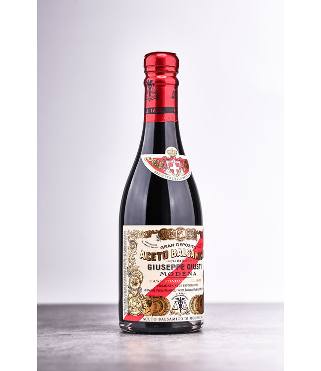 Giuseppe Giusti Aceto Balsamico Banda Rossa di Modena I.G.P.  20 jaar gerijpt, 5 munten / medailles, Champagnotta