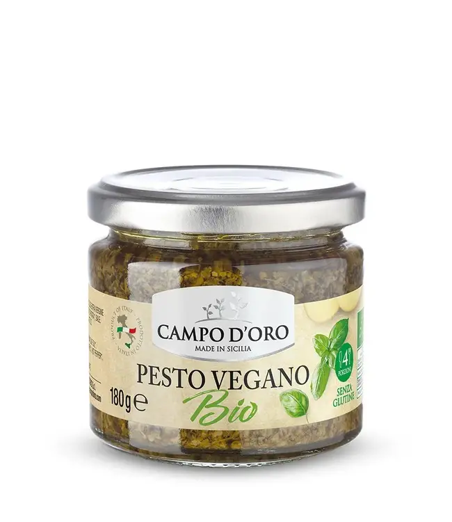Campo d'oro Groene Pesto met Basilicum en Amandel- Biologisch- Vegan