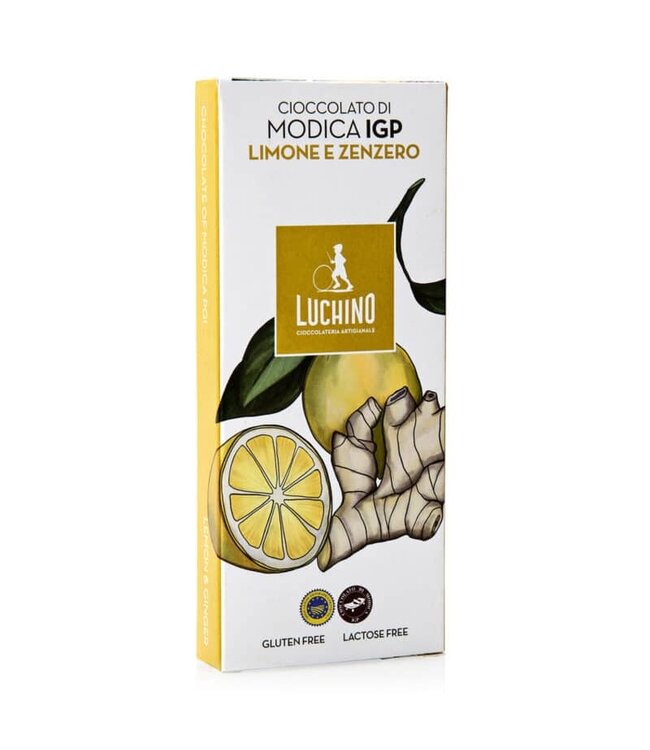 Luchino Chocolade uit Modica I.G.P.  met  gember en citroen, CIOCCOLATO DI MODICA I.G.P AGLI AGRUMI