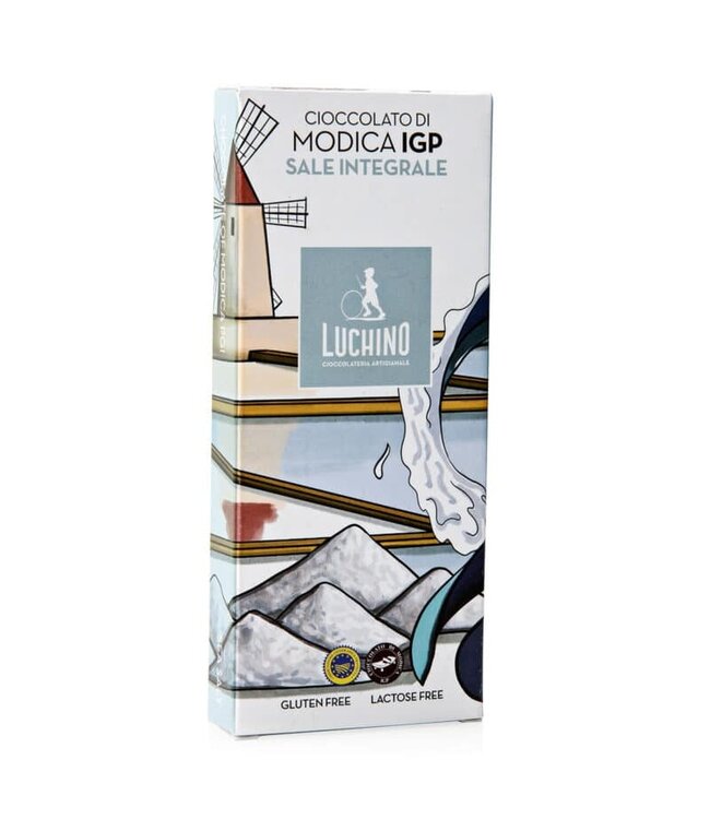 Luchino Chocolade uit Modica I.G.P.  met  zeezout, CIOCCOLATO DI MODICA I.G.P AL SALE INTEGRALE