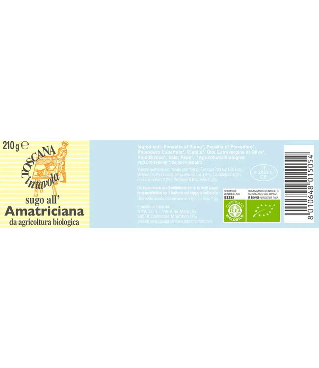 Toscana in Tavola Biologische Amatriciana saus, Sugo all'Amatriciana Bio