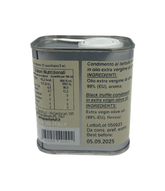 Gemignani Extra vierge olijfolie met zwarte truffel in blik - Extra vierge olijfolie condimento al tartufo Nero
