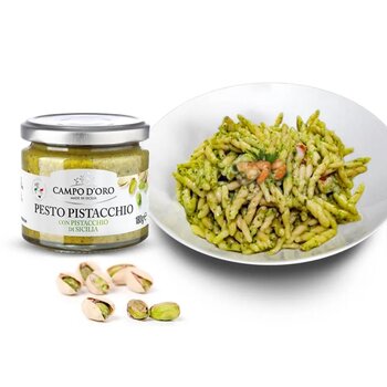 Trofie met pistache pesto en garnalen