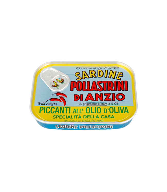 Pollastrini Sardientjes in pittige olijfolie - Sardine piccanti All’olio di oliva