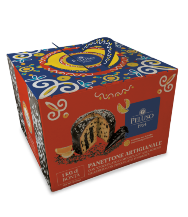 Peluso Siciliaanse Panettone met een creme van chocolade en citrusfruit -1000 gram in een mooie geschenkverpakking