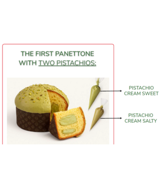 Peluso Panettone met twee soorten pistache creme 1000 gram in een mooie geschenkverpakking
