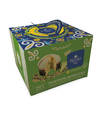 Peluso Panettone met twee soorten pistache creme 1000 gram in een mooie geschenkverpakking