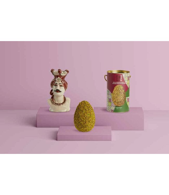 Daidone Chocolade paasei in cadeauverpakking -witte chocolade met granulée van pistache