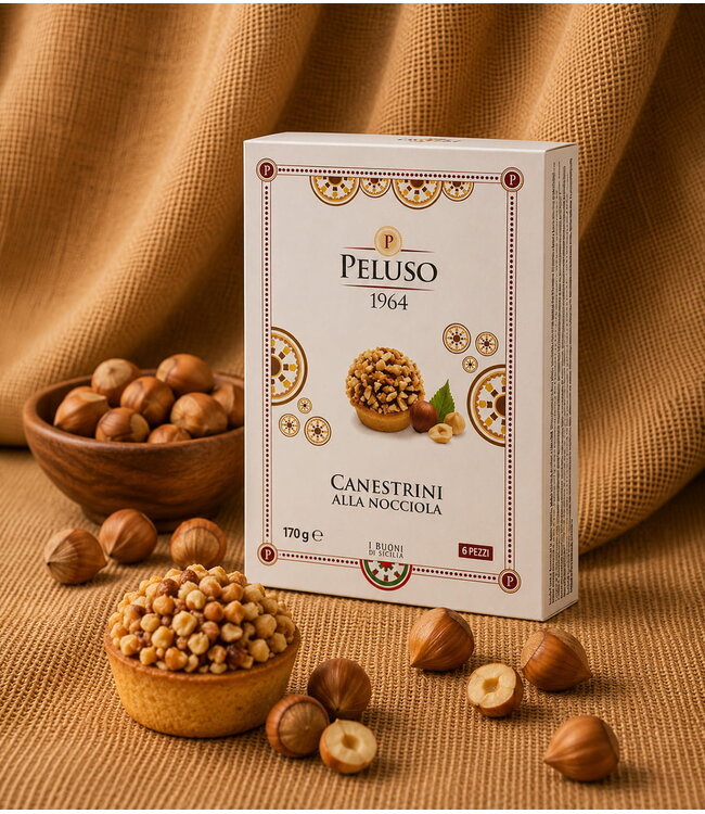 Peluso Siciliaanse zanddeegkoekjes met hazelnoot crème, Canestrini alla Nocciola