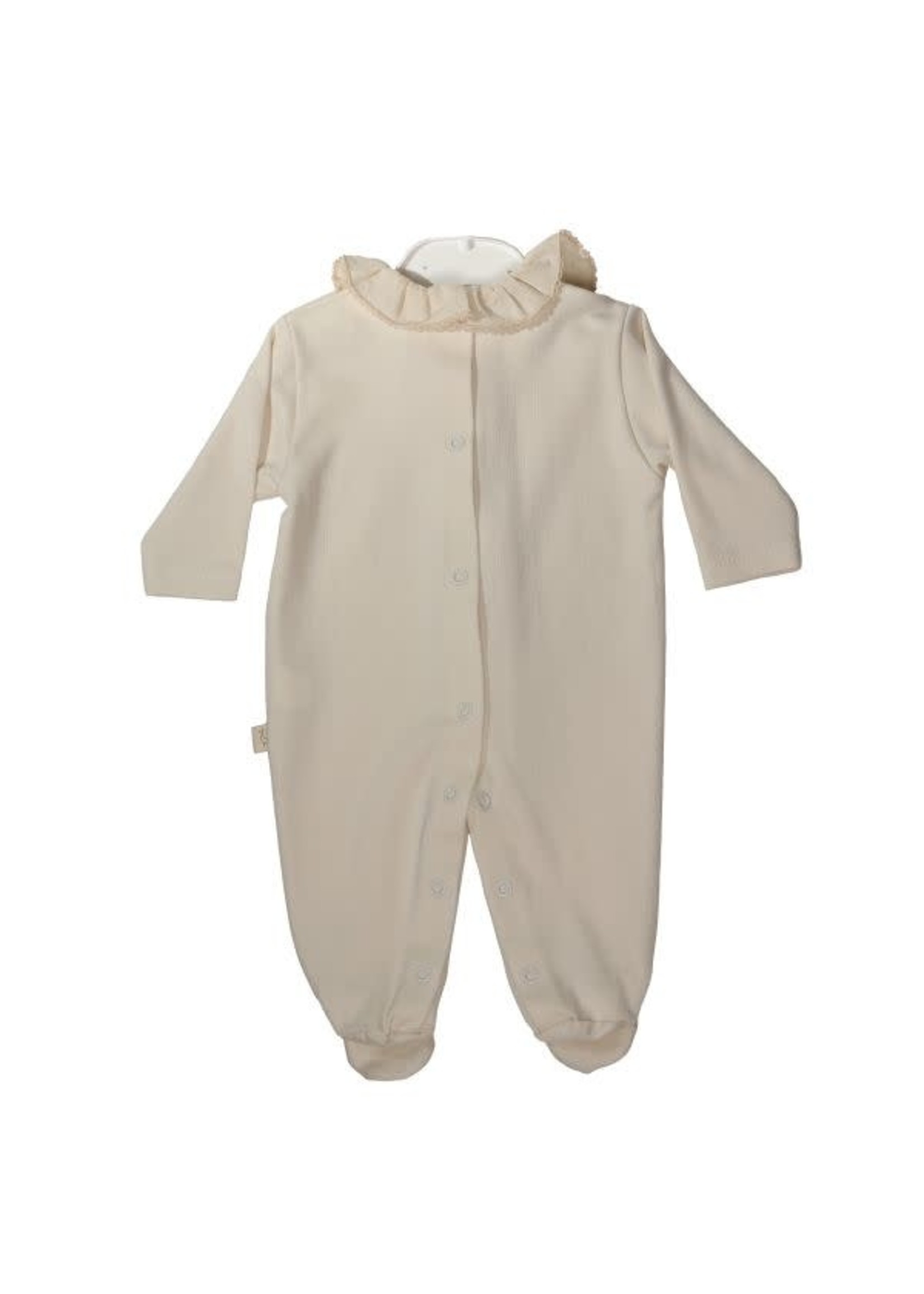 Baby Gi Beige Babygrow With Frilly Collar Organic Cotton