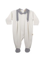 Baby Gi Ivory Velours Babygrow With Collar & Suspenders 0M