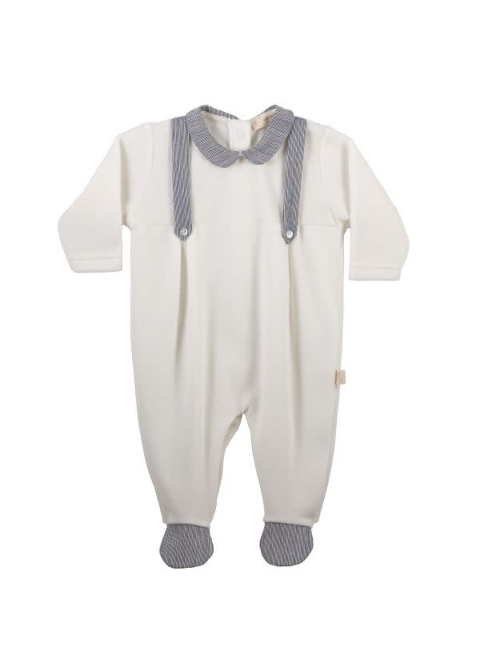 Baby Gi Ivory Velours Babygrow With Collar & Suspenders 0M