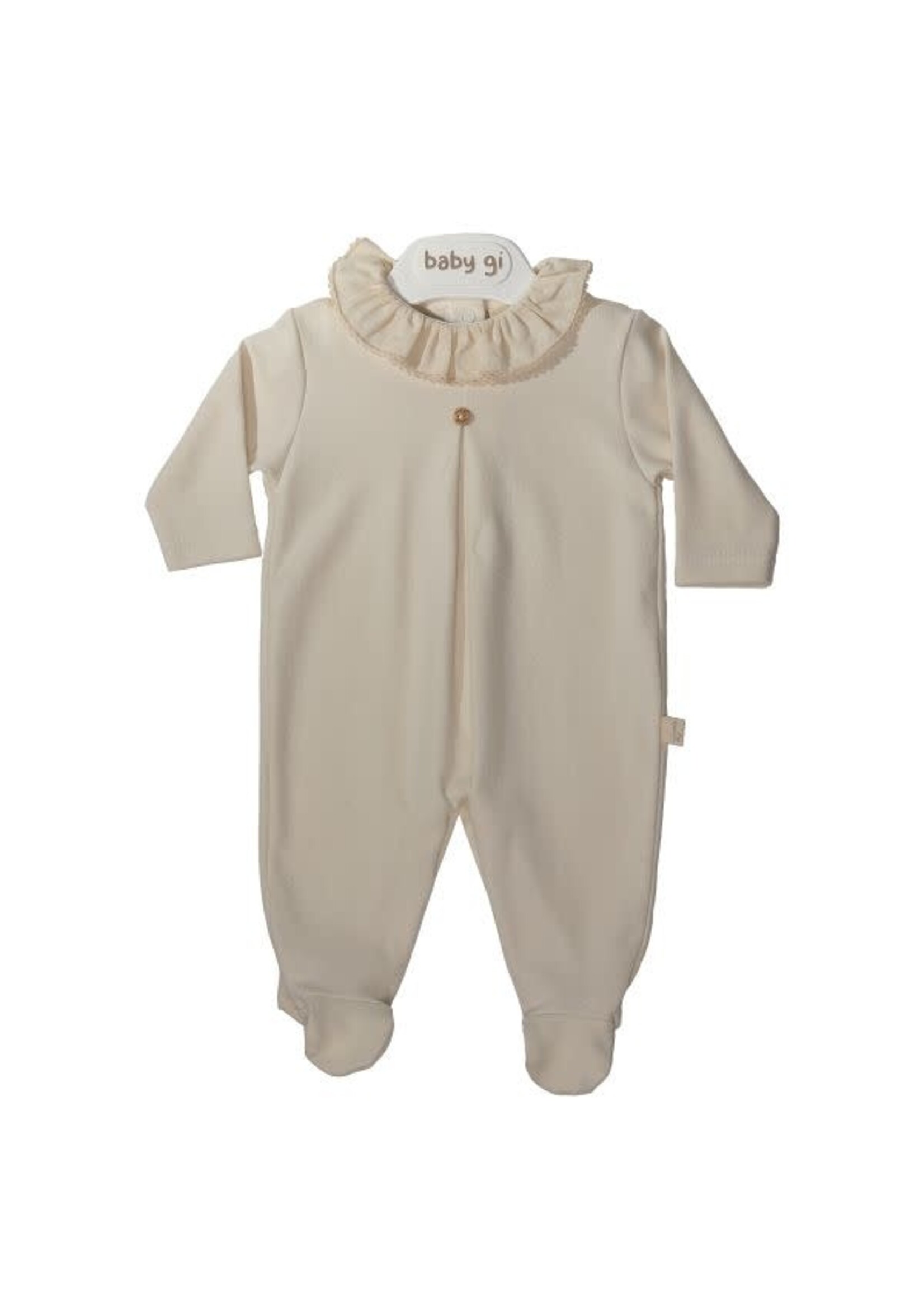 Baby Gi Beige Babygrow With Frilly Collar Organic Cotton