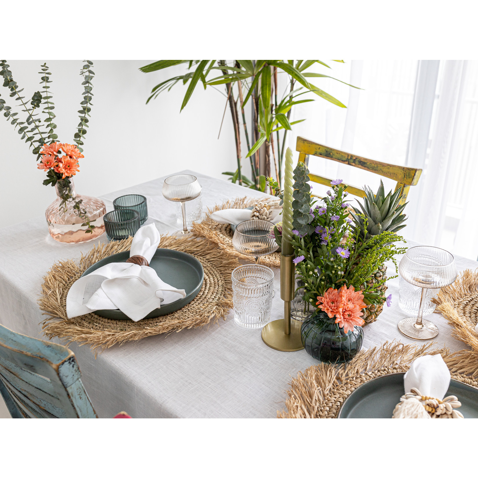 Covered 100% Linen Table Cloth White 250 x 140 cm