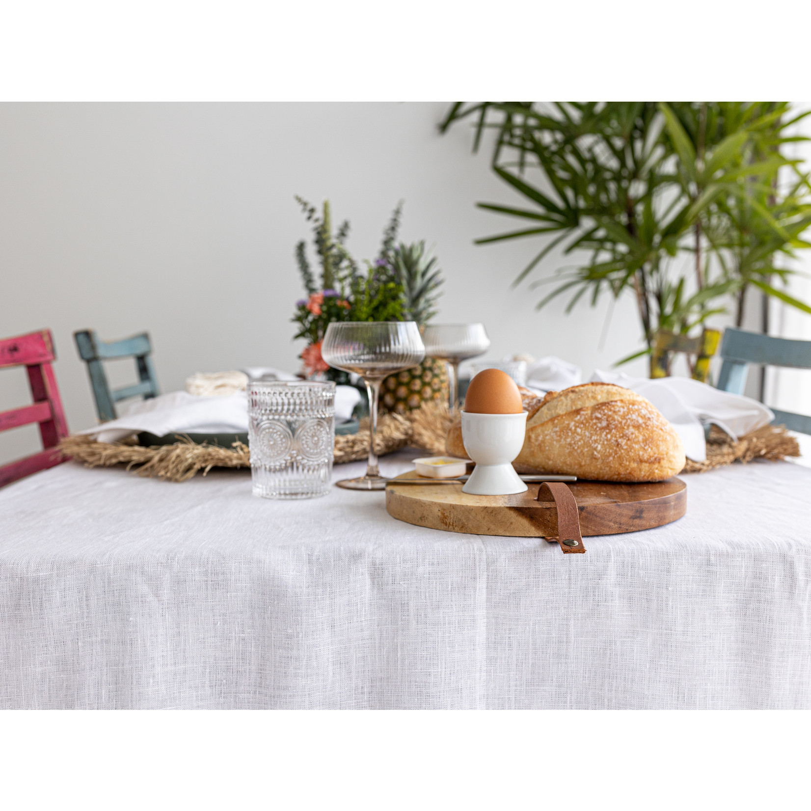 Covered 100% Linen Table Cloth White 250 x 140 cm