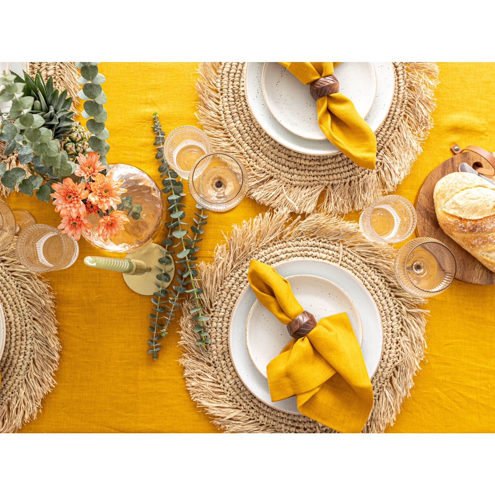 Covered 100% Linen Table Cloth Mustard Yellow 250 x 140 cm
