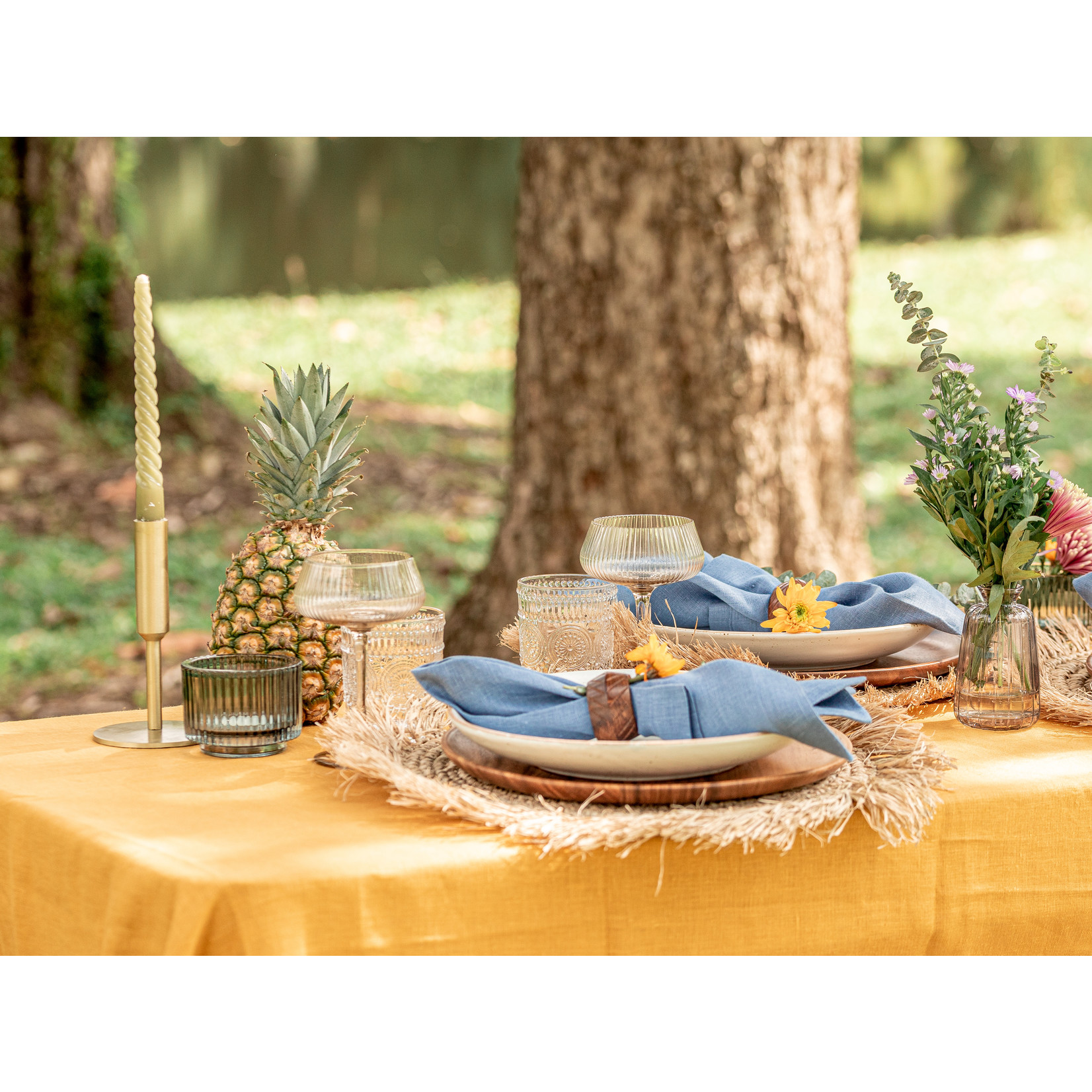 Covered 100% Linen Table Cloth Mustard Yellow 250 x 140 cm