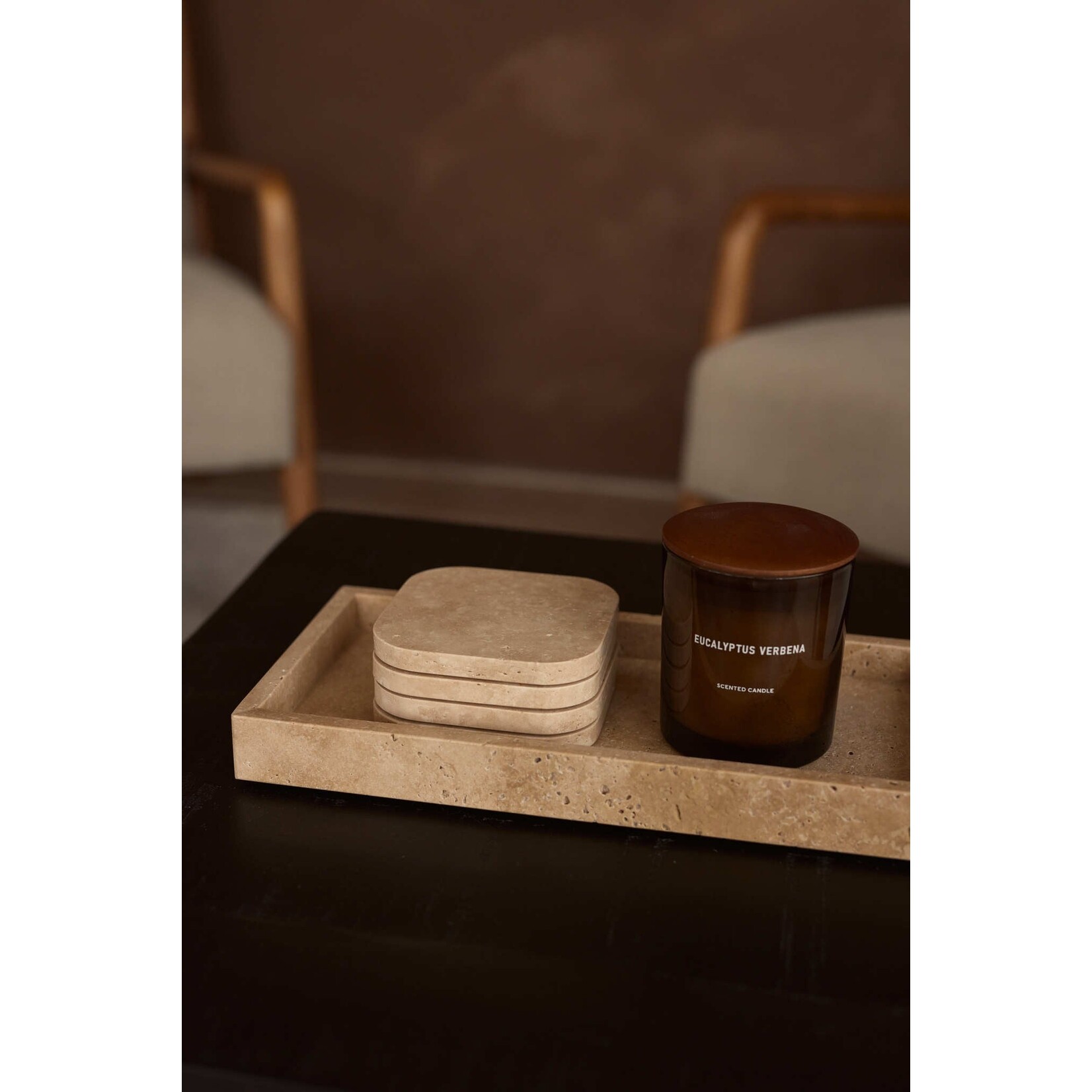 Mooisa Mooisa Onderzetter Organisch Travertine Set 4 Stuks