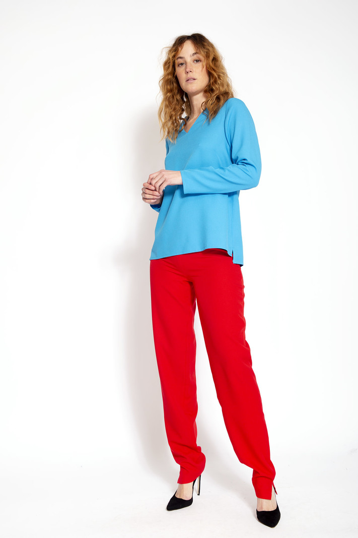 BenBen Sportieve blouse met lange mouwen en V-hals - Blauw