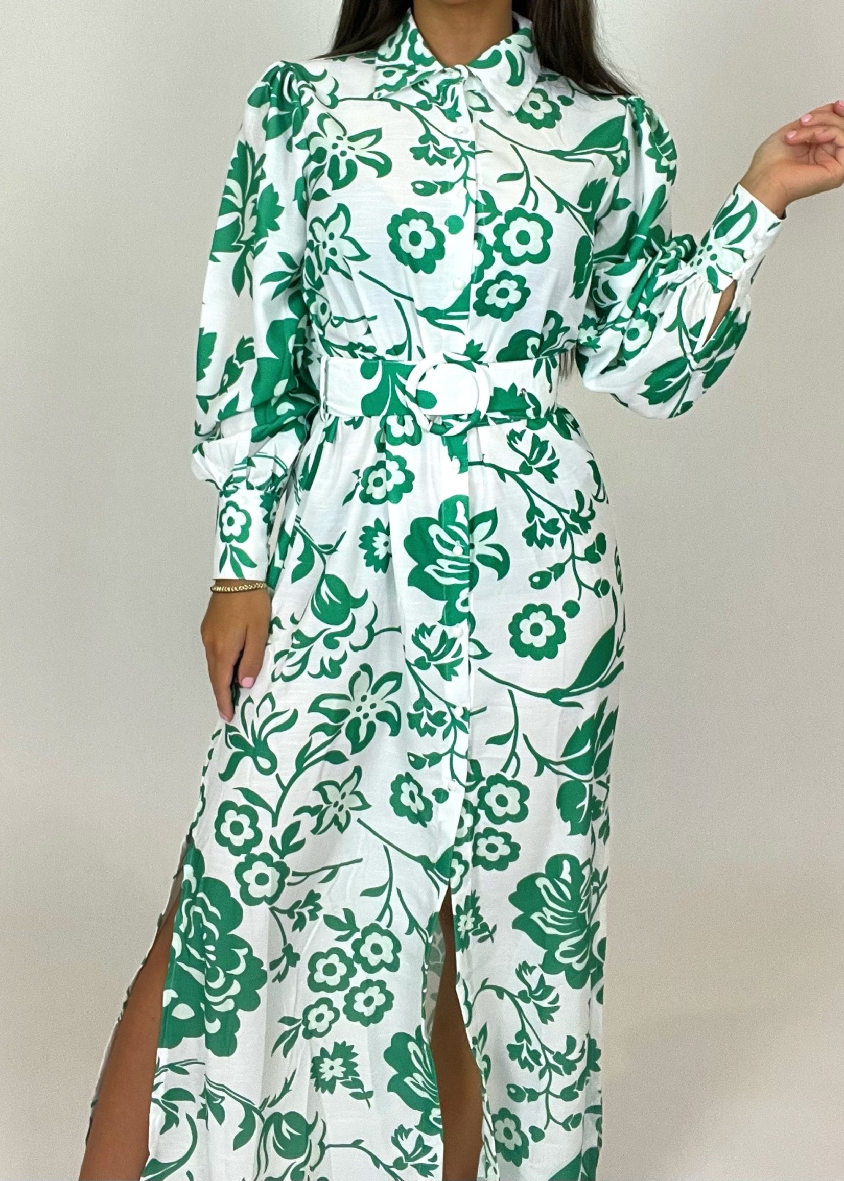 Integraal zaterdag Ga naar beneden maxi jurk met bloemen groen - AMOZA