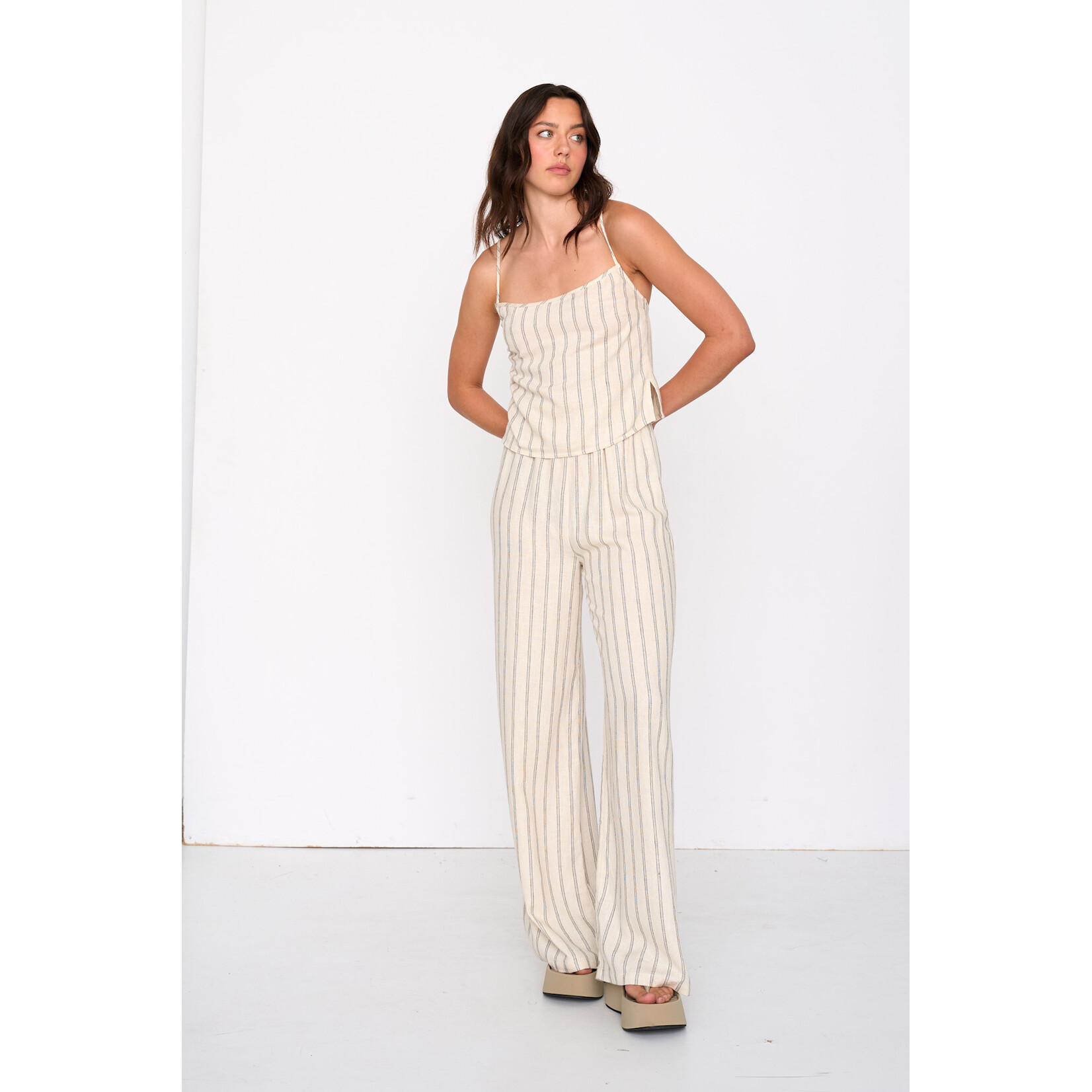 24Colours Broek streep linnen/viscose