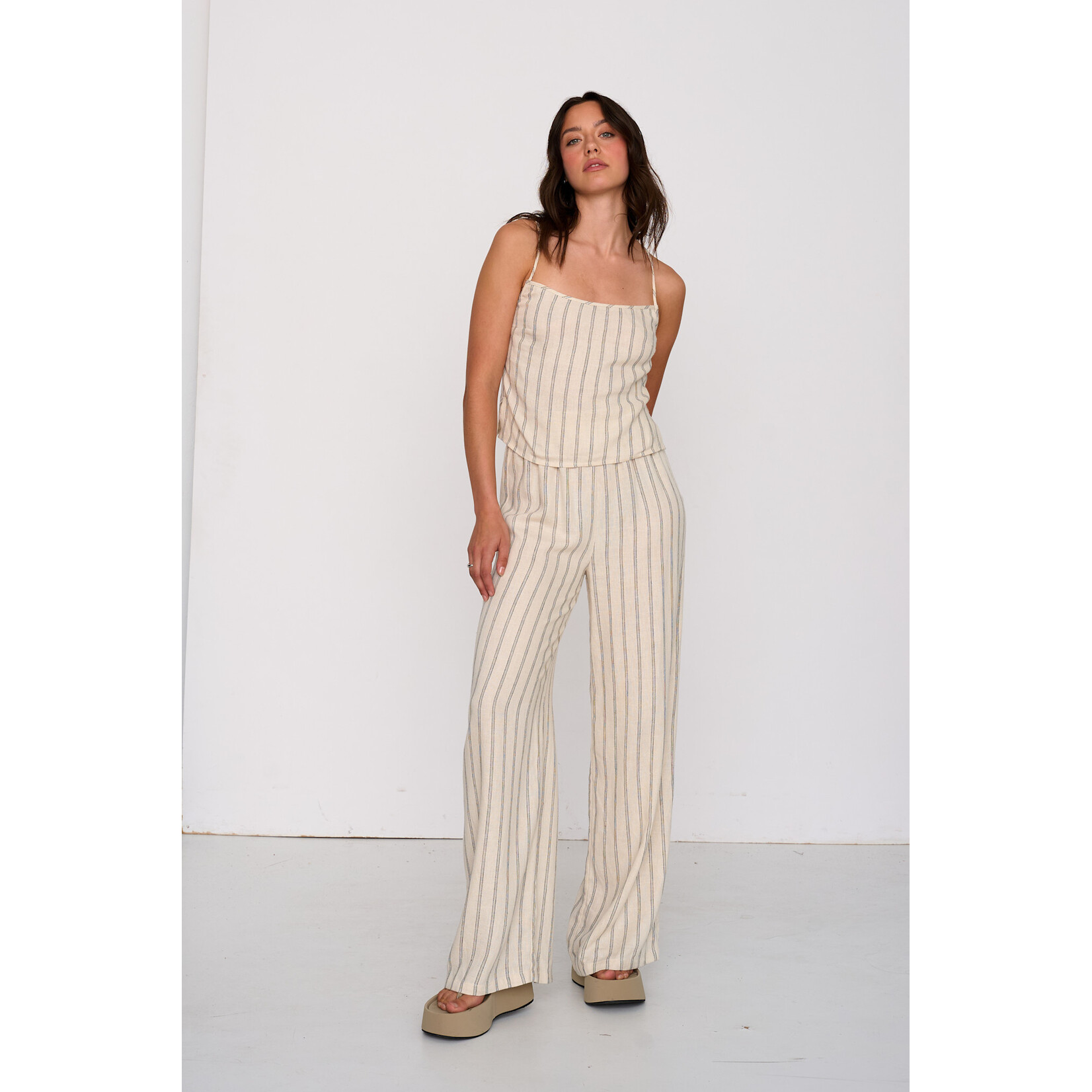 24Colours Broek streep linnen/viscose