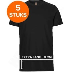 T-shirt extra lang W2wear zwart 5-pack